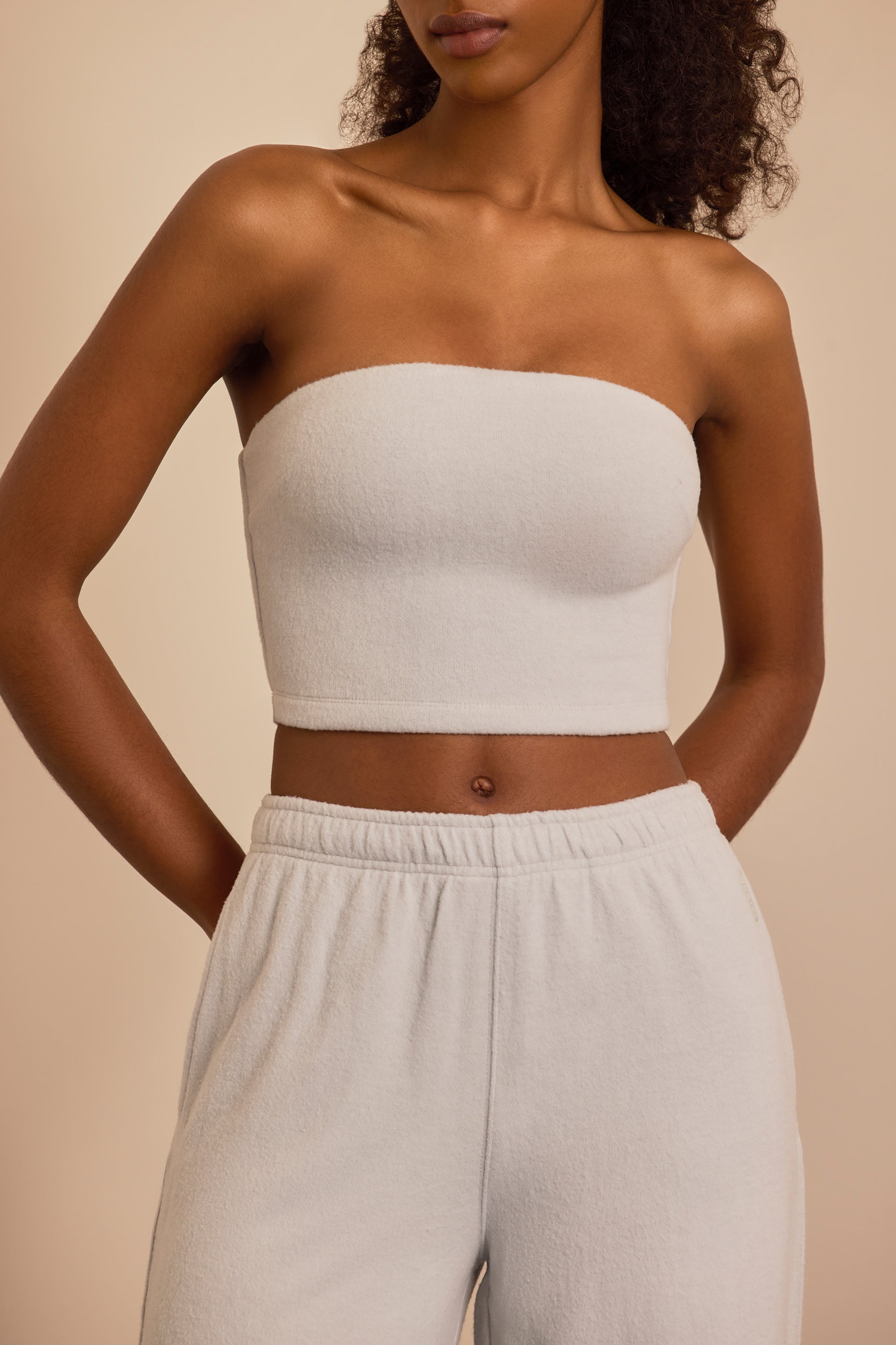 Brushed Jersey Bandeau Top in Fog Grey