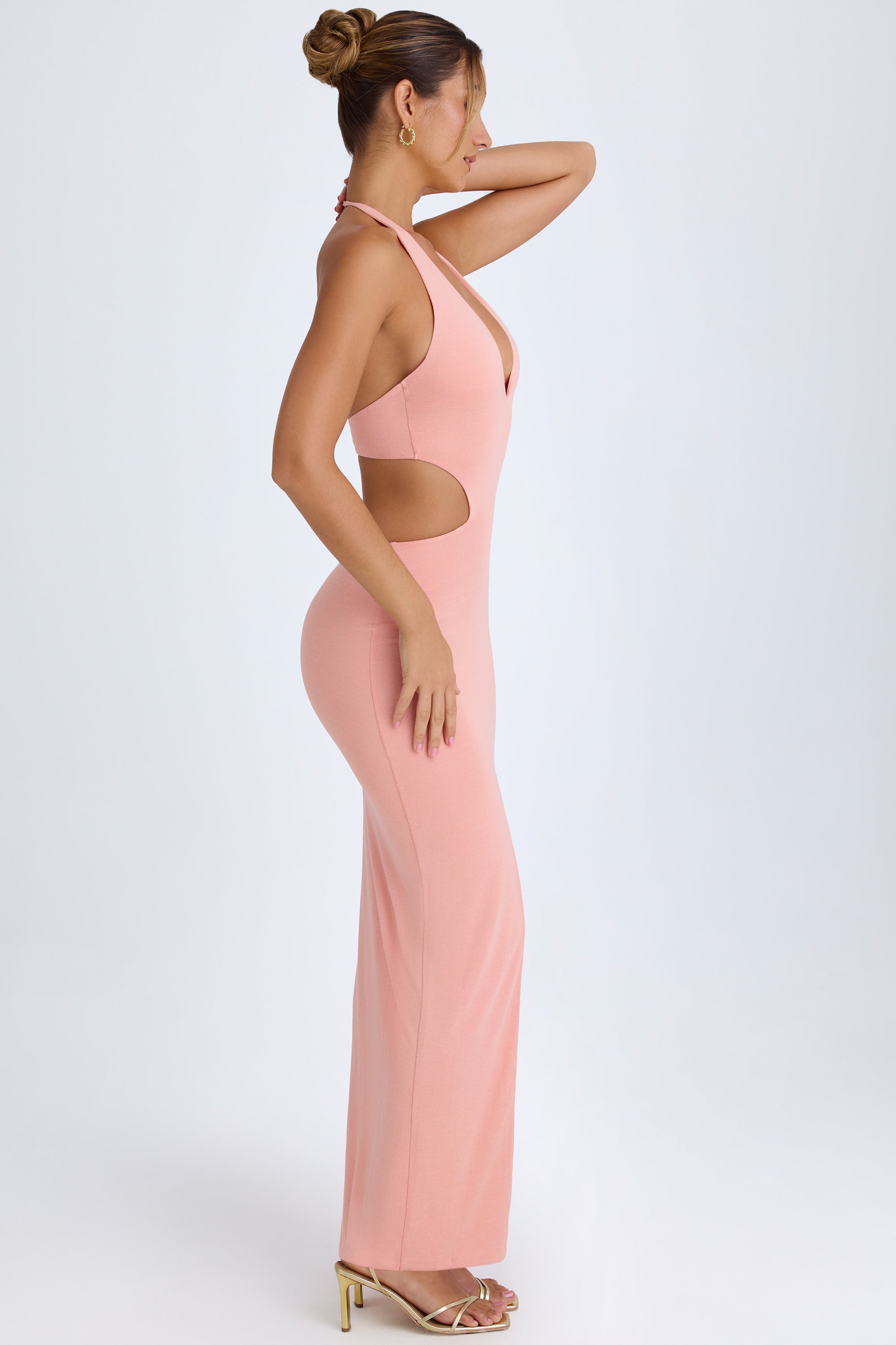 Cut-Out Halterneck Maxi Dress in Apricot Pink