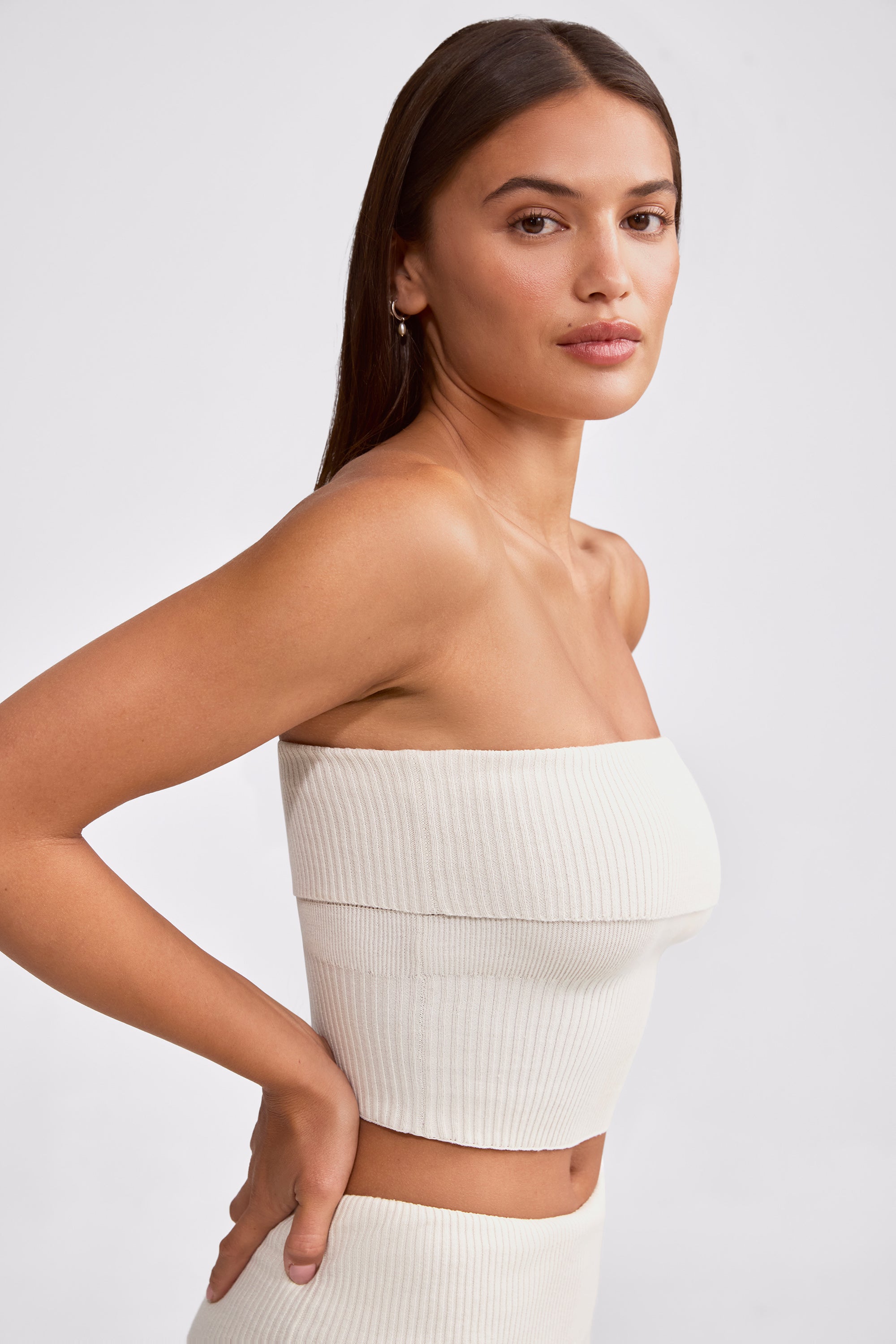 Bandeau Chunky Knit Crop Top in Cream