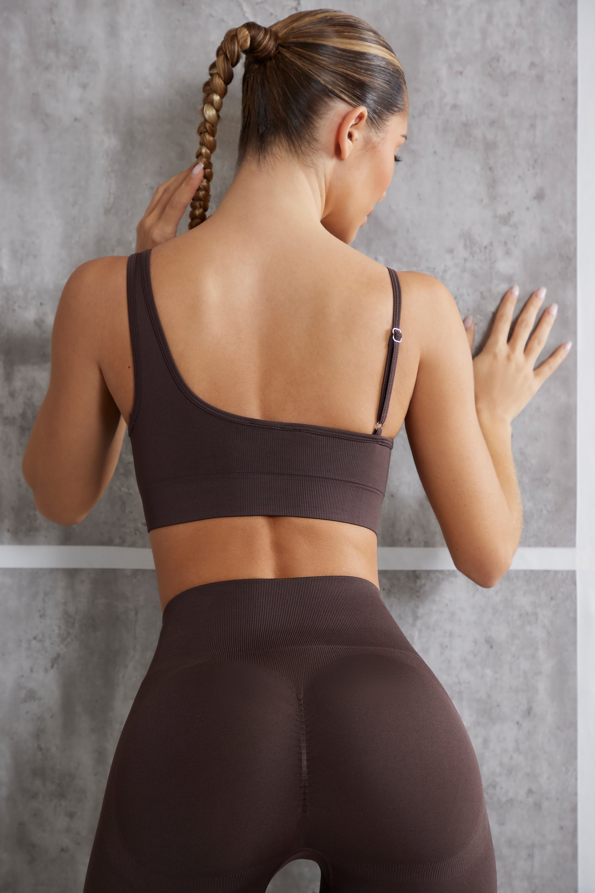 Asymmetric Sports Bra in Brown