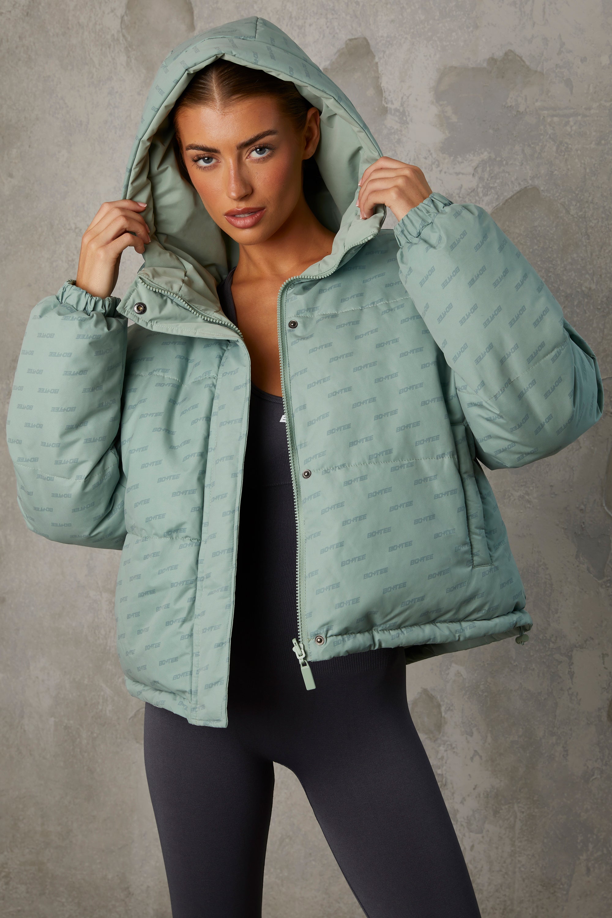 Reversible Hooded Puffer Jacket in Iceberg Green