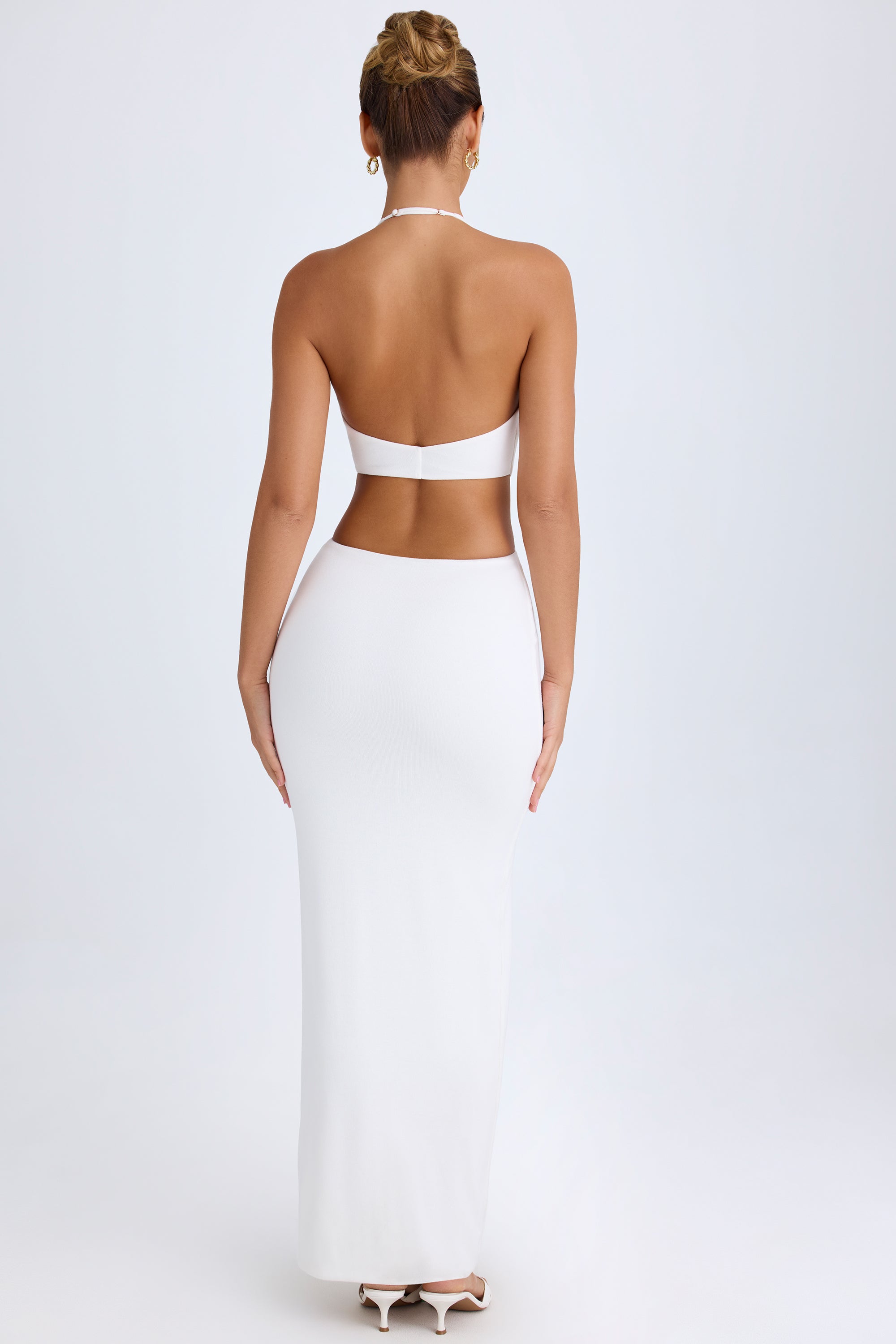 Cut-Out Halterneck Maxi Dress in White