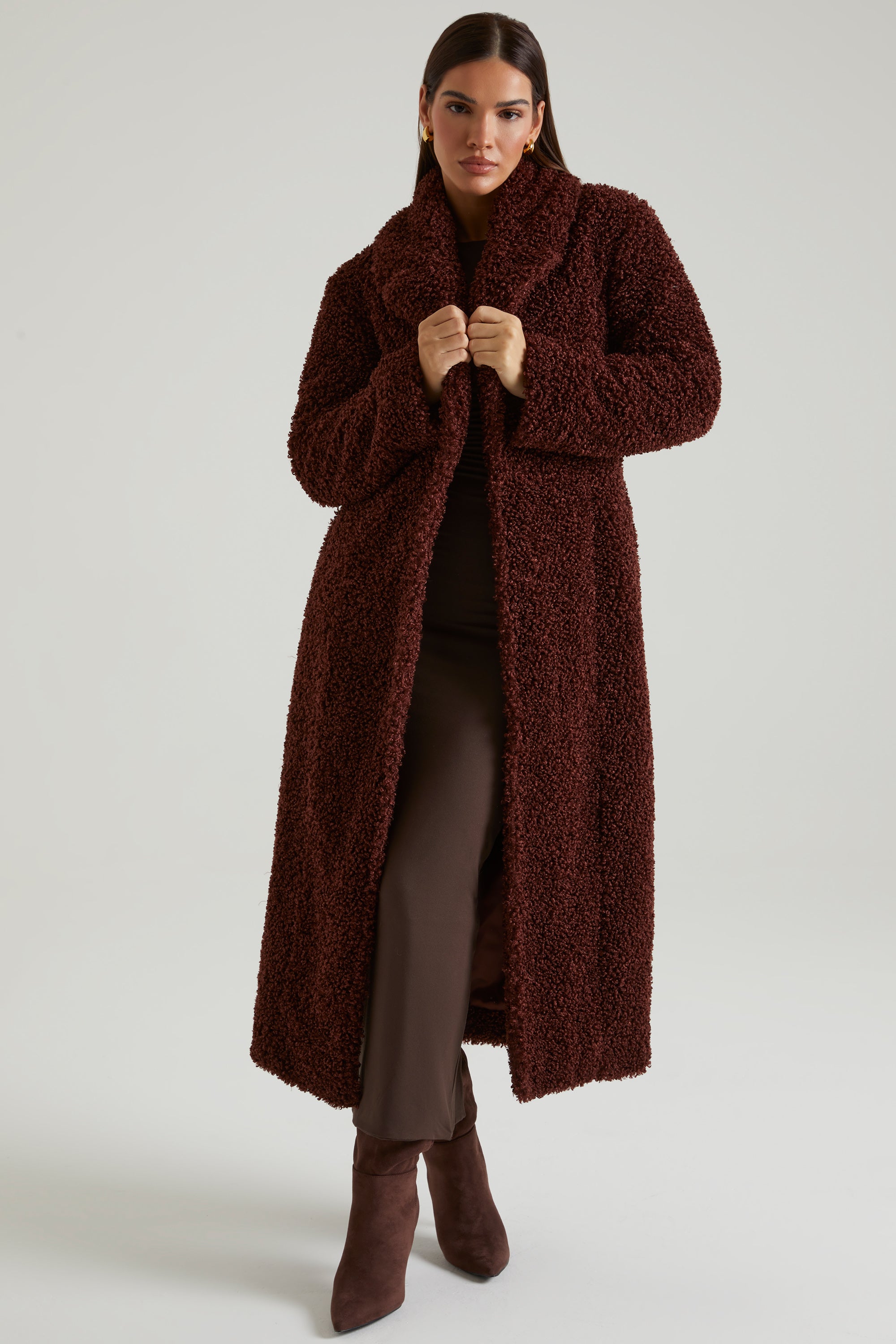 Long Shearling Coat in Brown