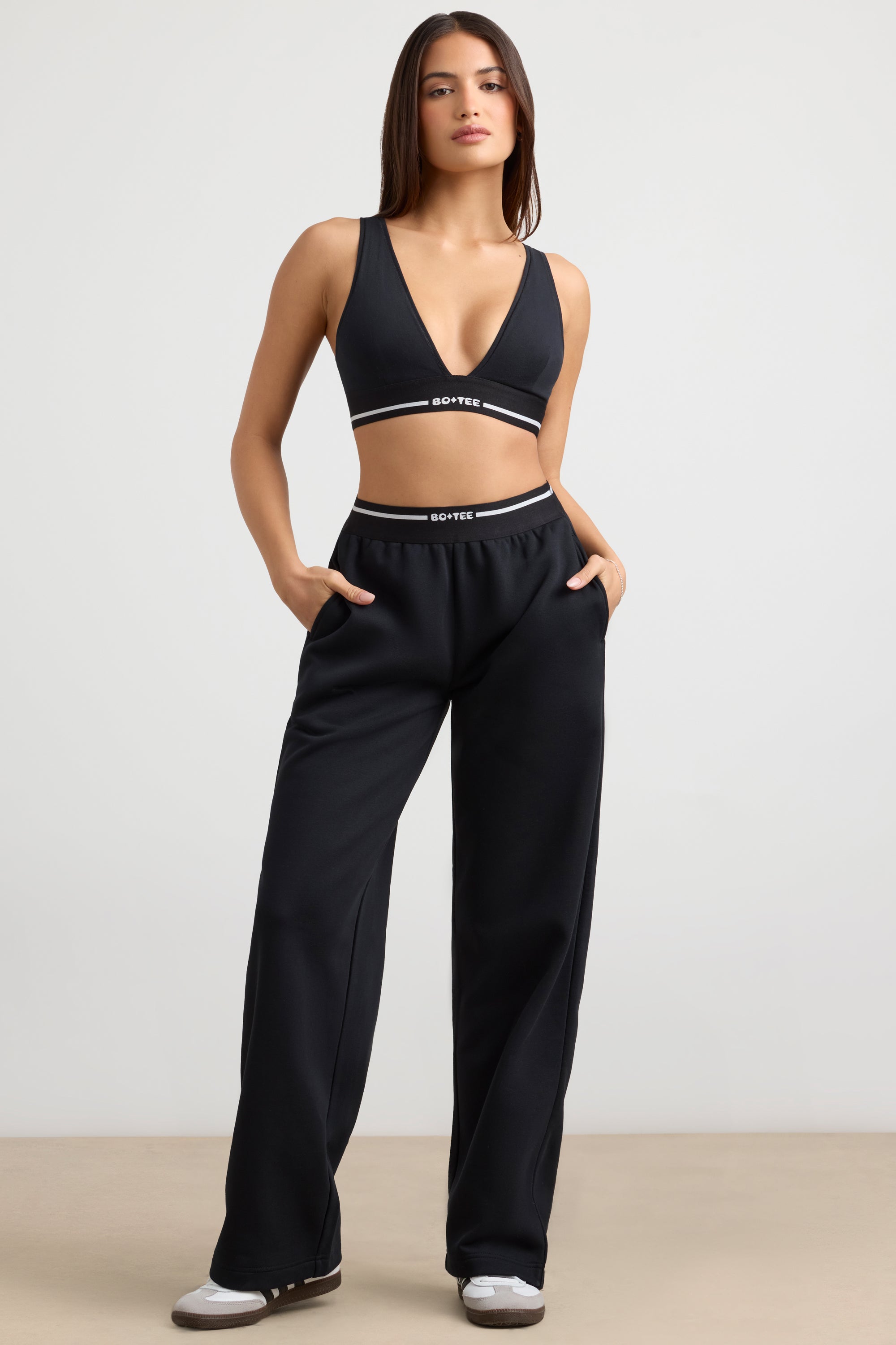 High-Waist Straight-Leg Joggers in Black