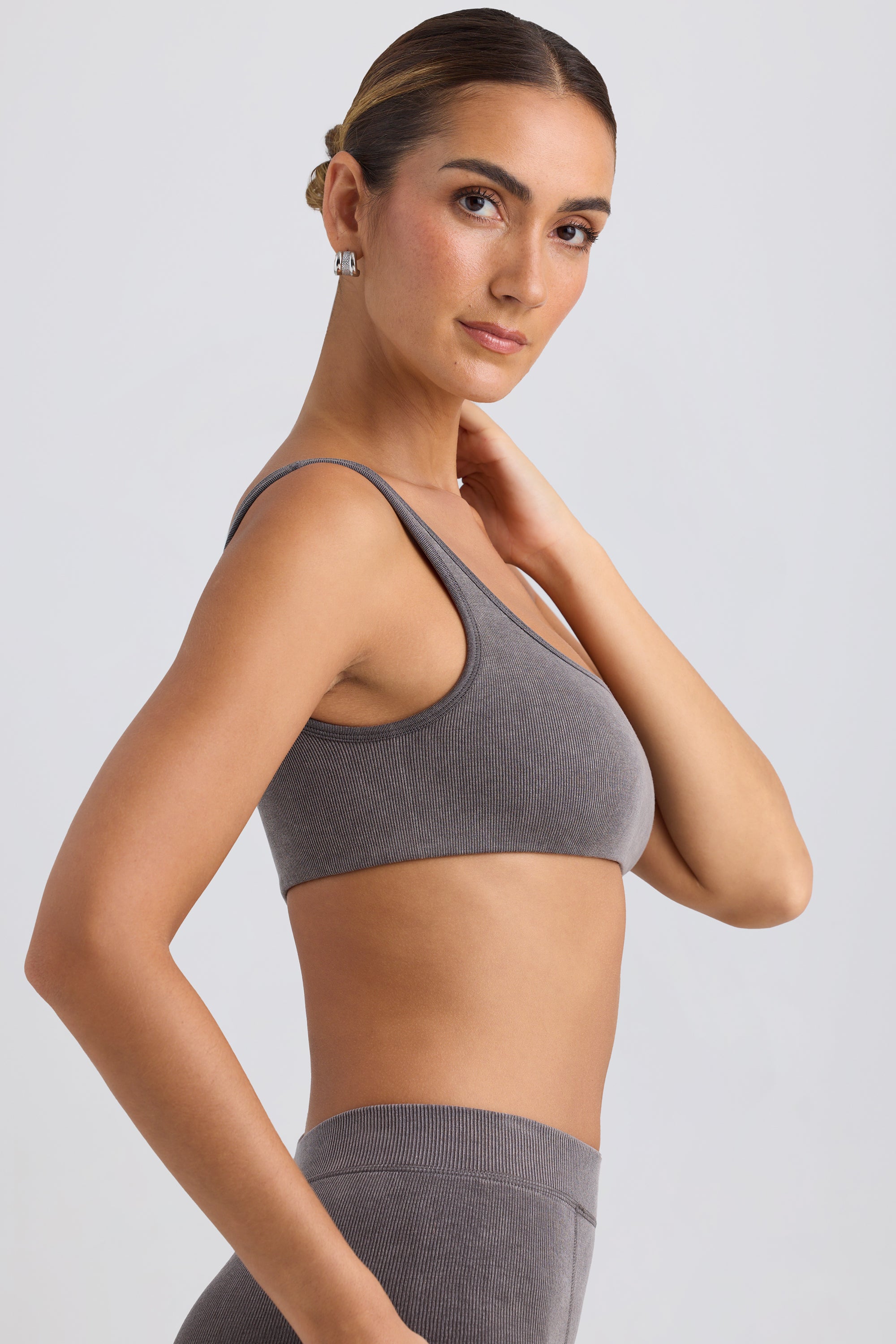 One-Shoulder Sports Bra in Washed Charcoal