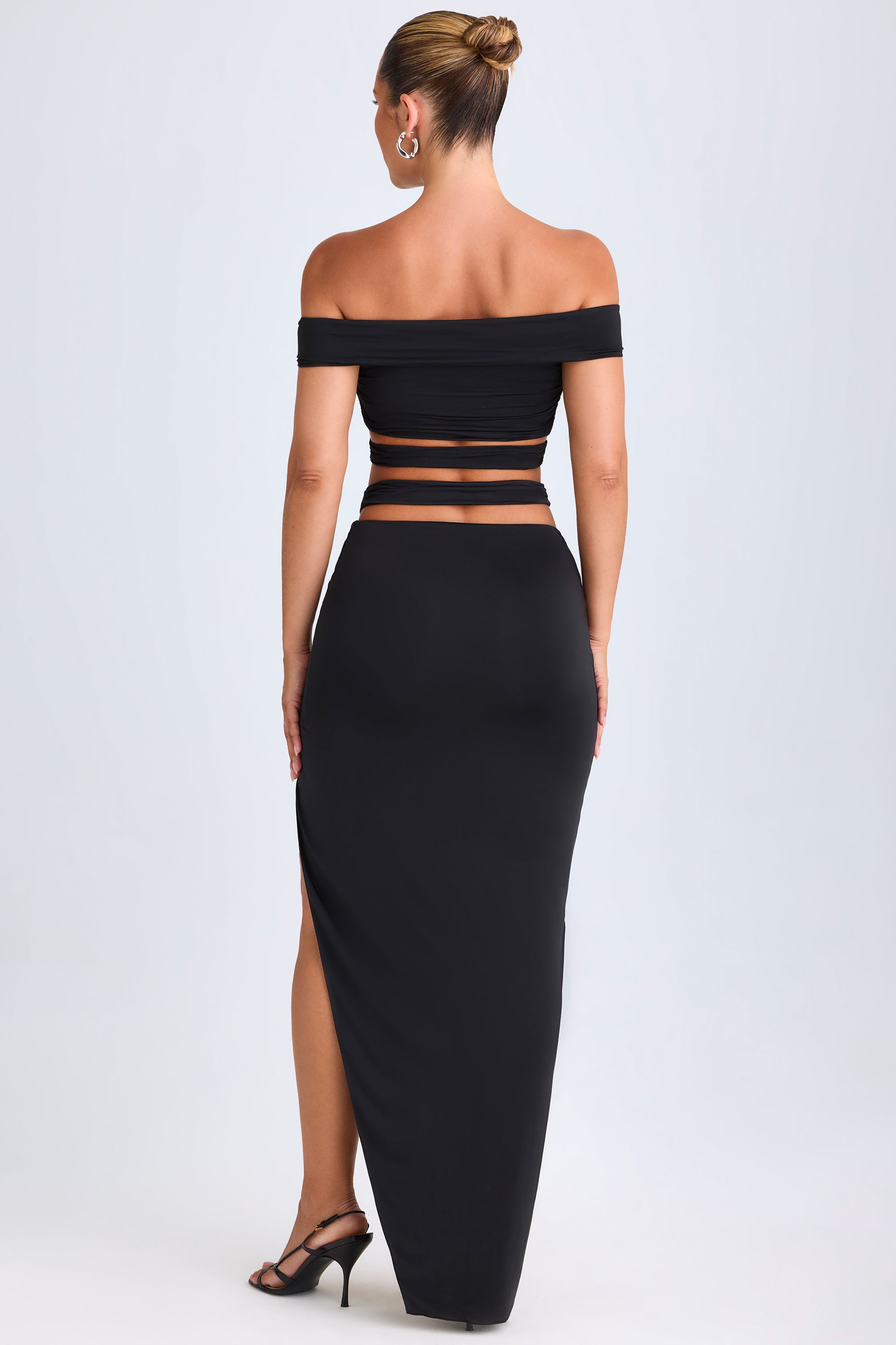 Asymmetric Cut-Out Maxi Skirt in Black