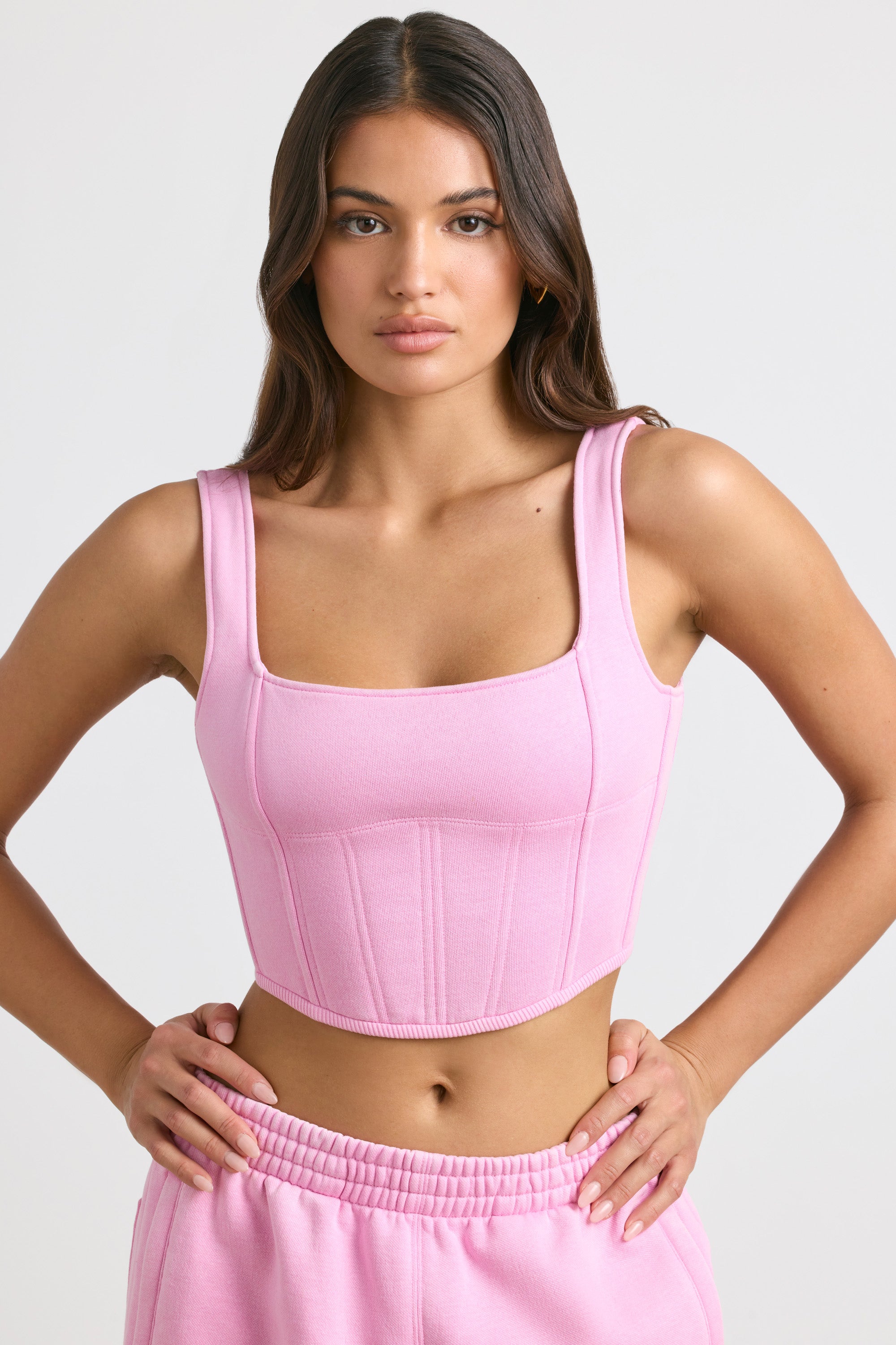 Corset Crop Top in Bubblegum Pink