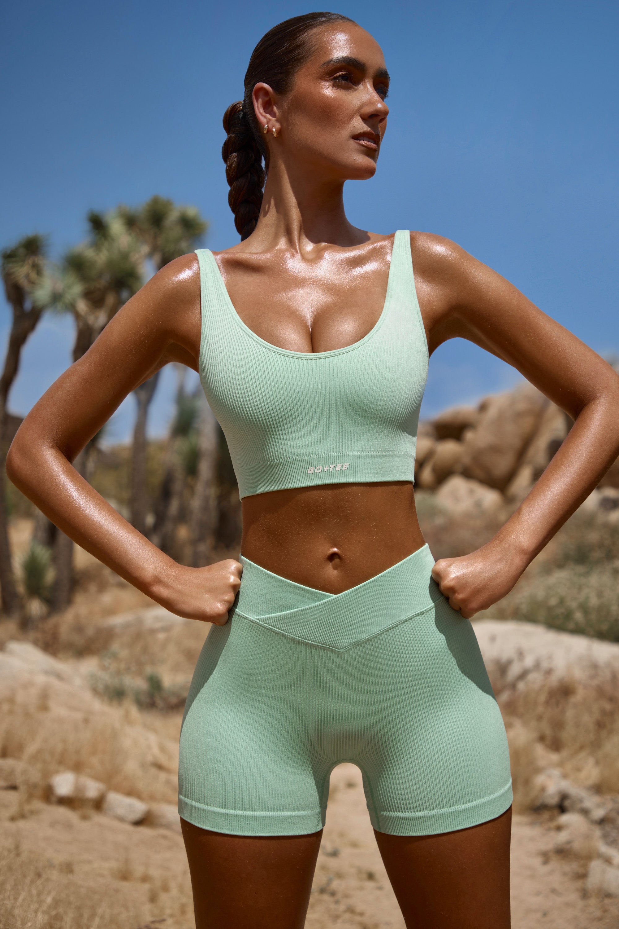 High Waist FlexiRib Mini Shorts in Mint Green