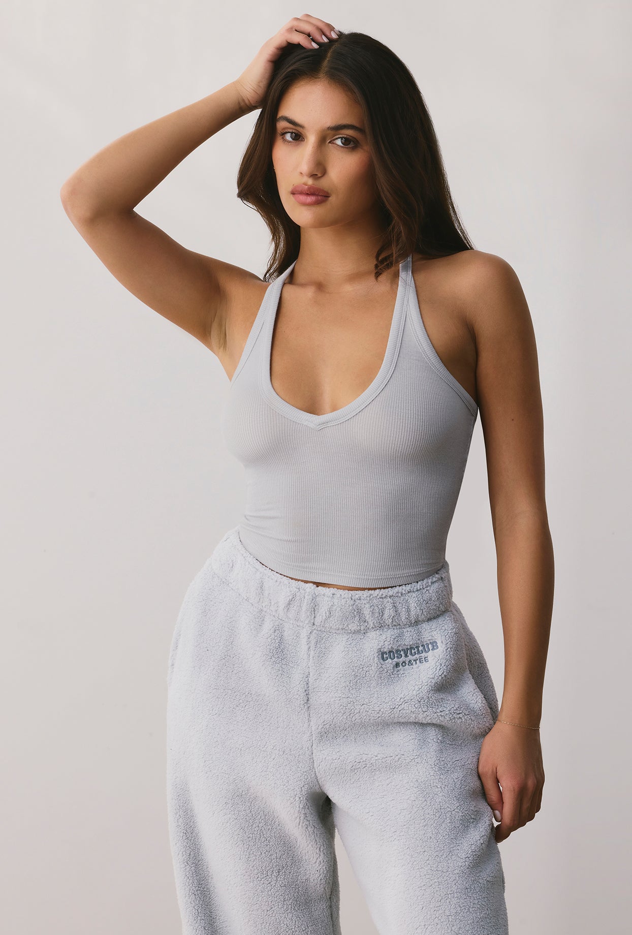 Modal Rib V Neck Tank Top in Fog