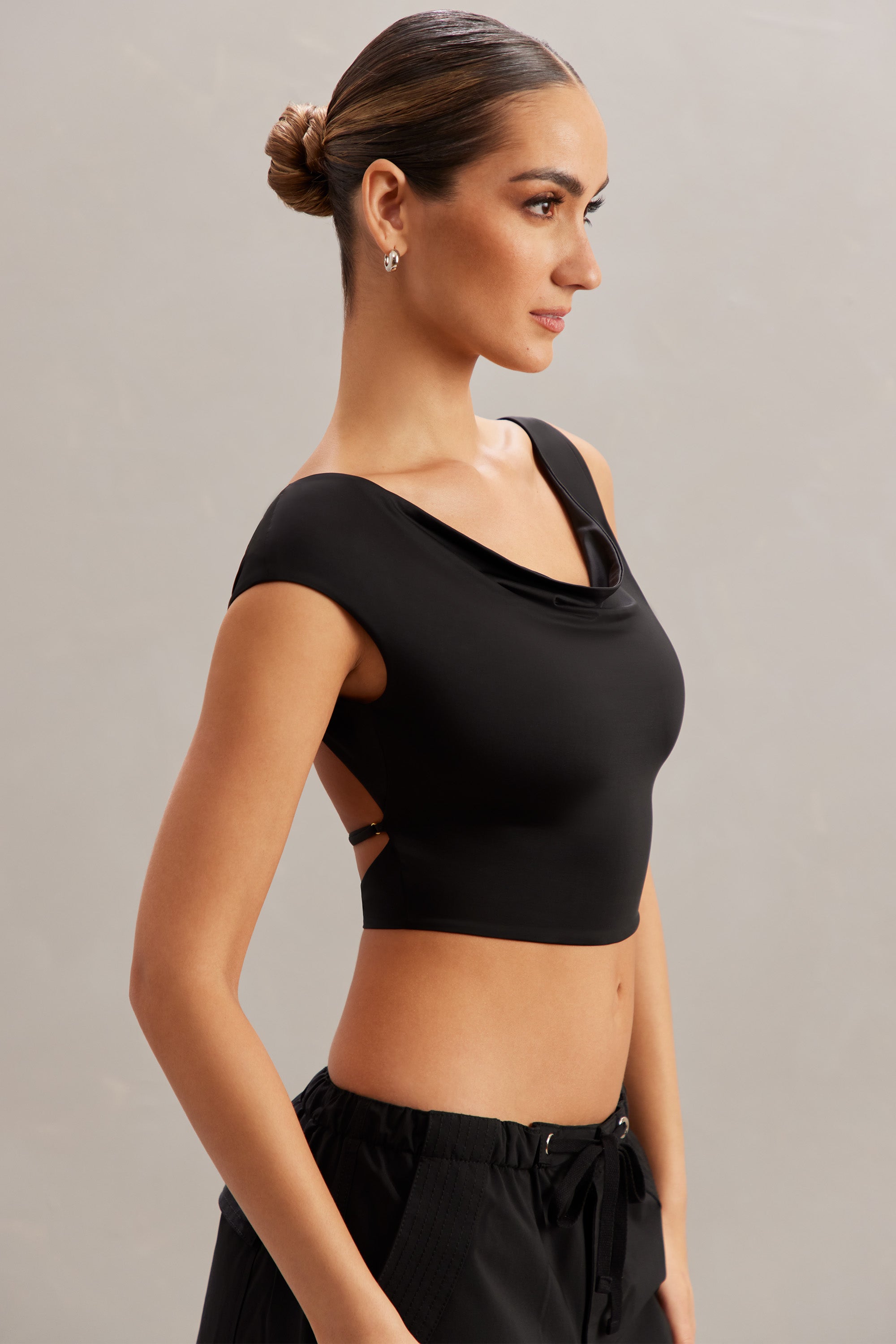 Cowl Neck Crop Top in Black