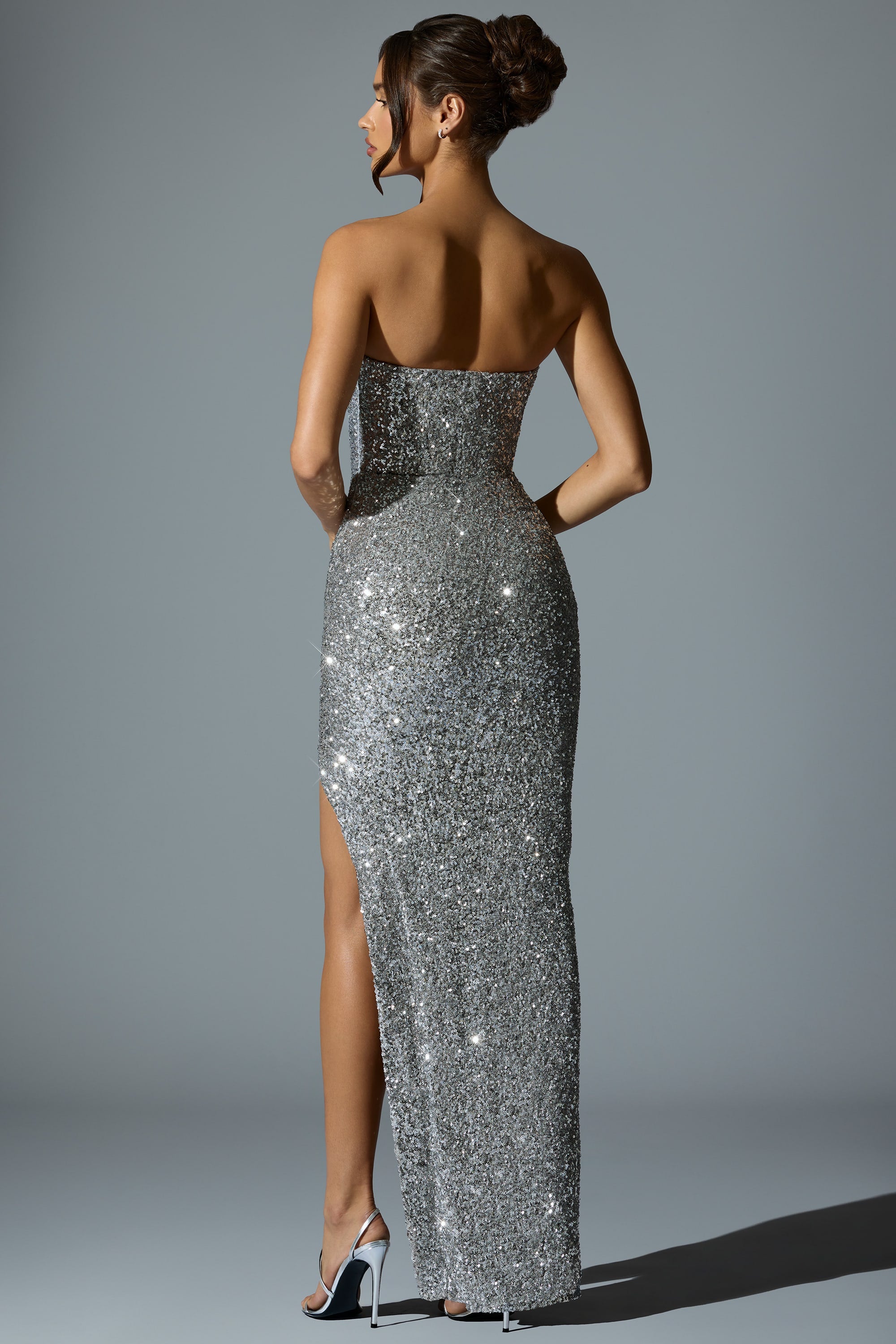 Embellished Corset Gown in Silver