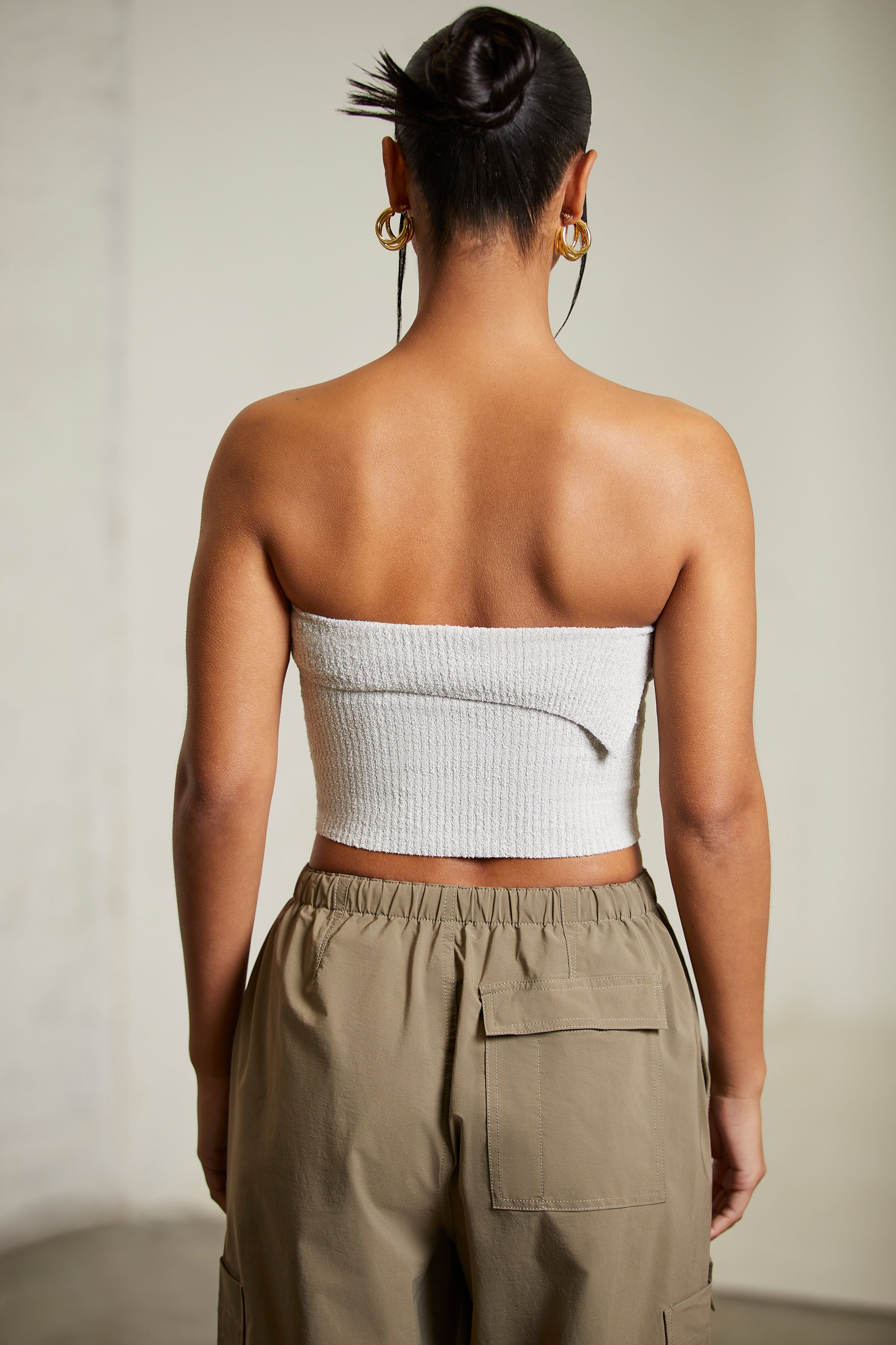 Overlap Bandeau Crop Top in Grey