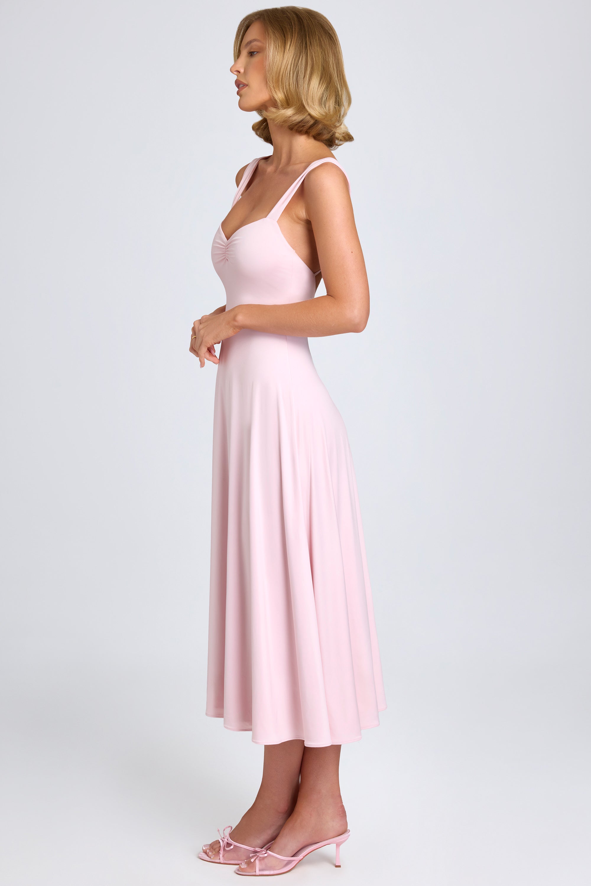 Sweetheart-Neck Ruched Midaxi Dress in Blush