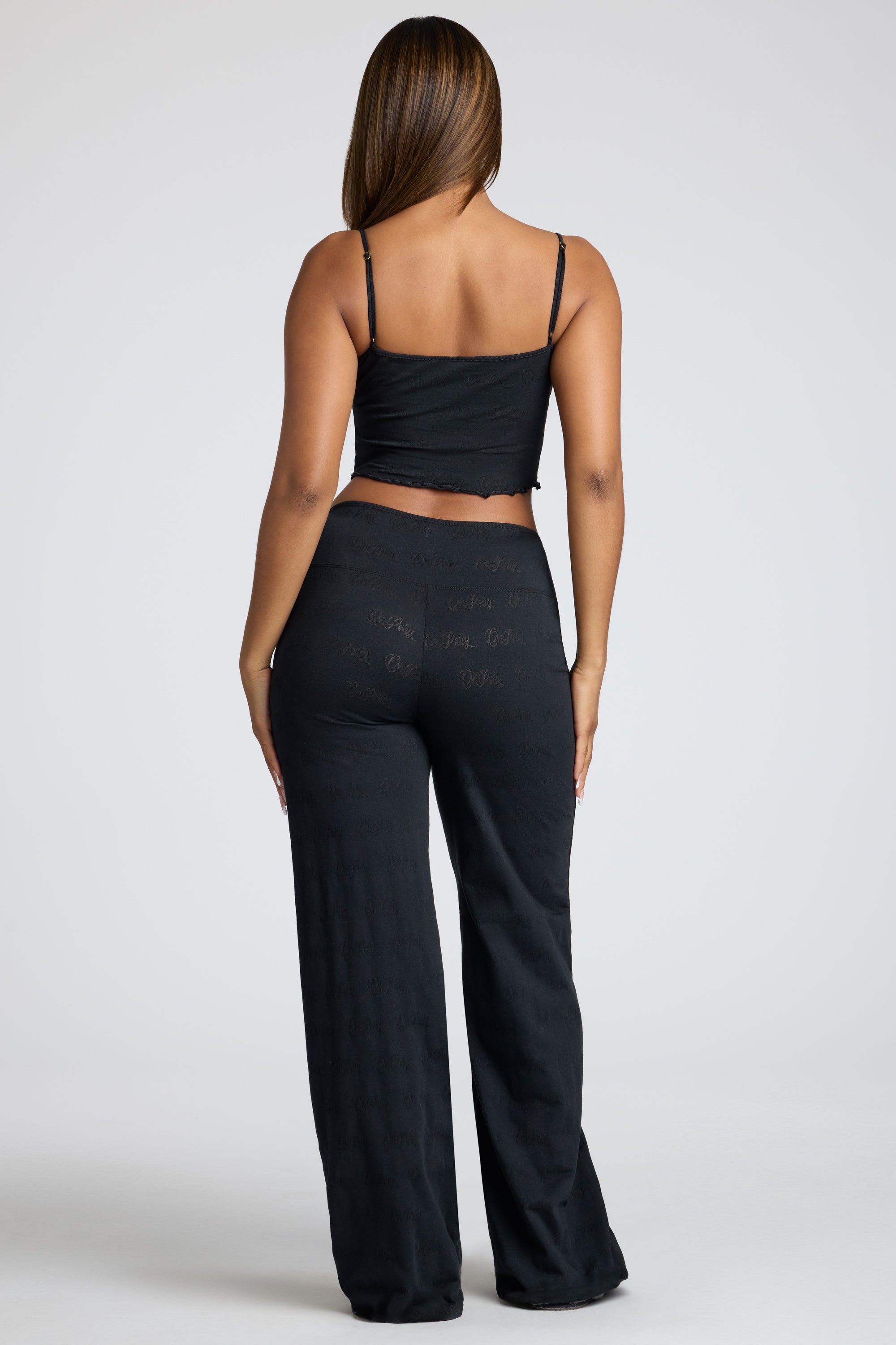 Strappy Ruched Pointelle Crop Top in Black