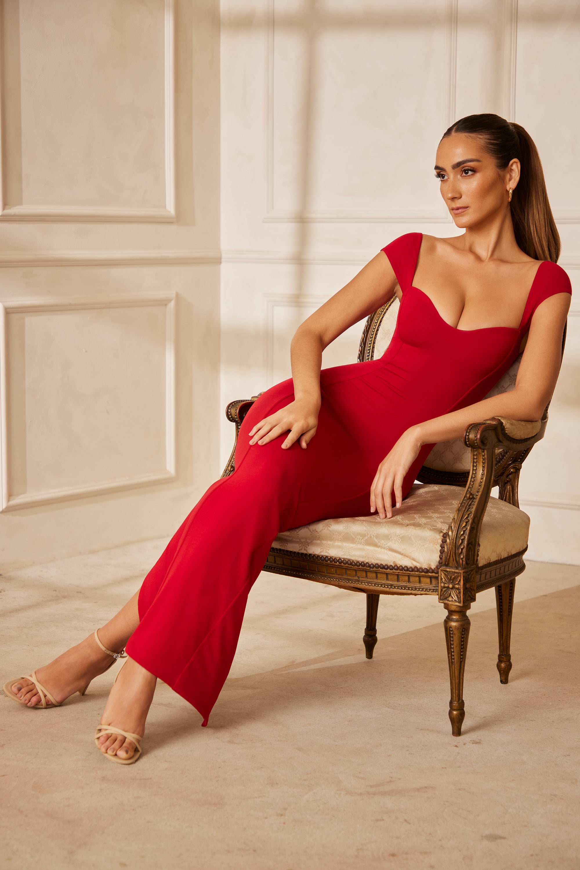 Sweetheart Neckline Maxi Dress in Red