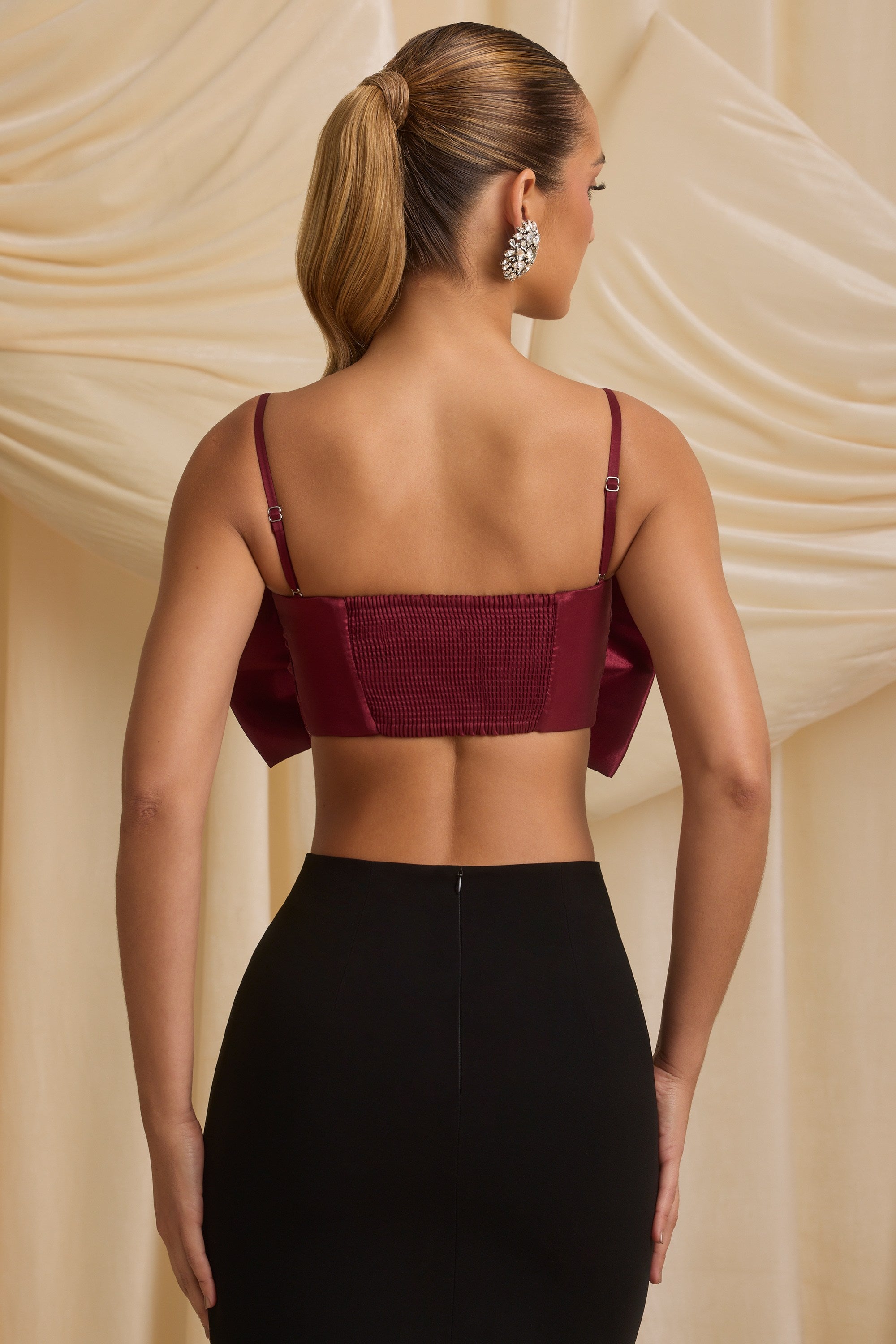 Strapless Bow Crop Top in Wine Red