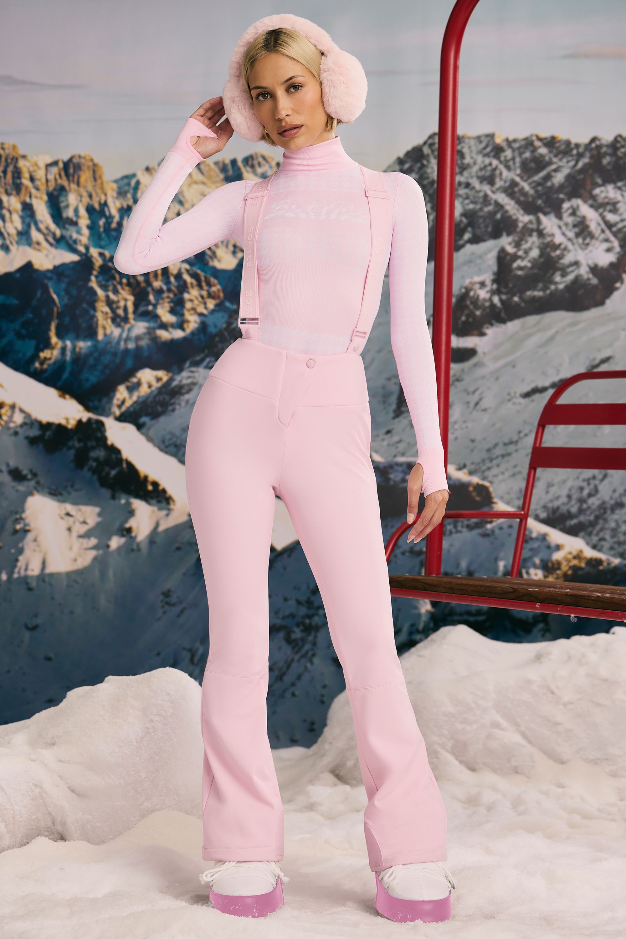 Fleece-Lined Ski Trousers in Pastel Pink