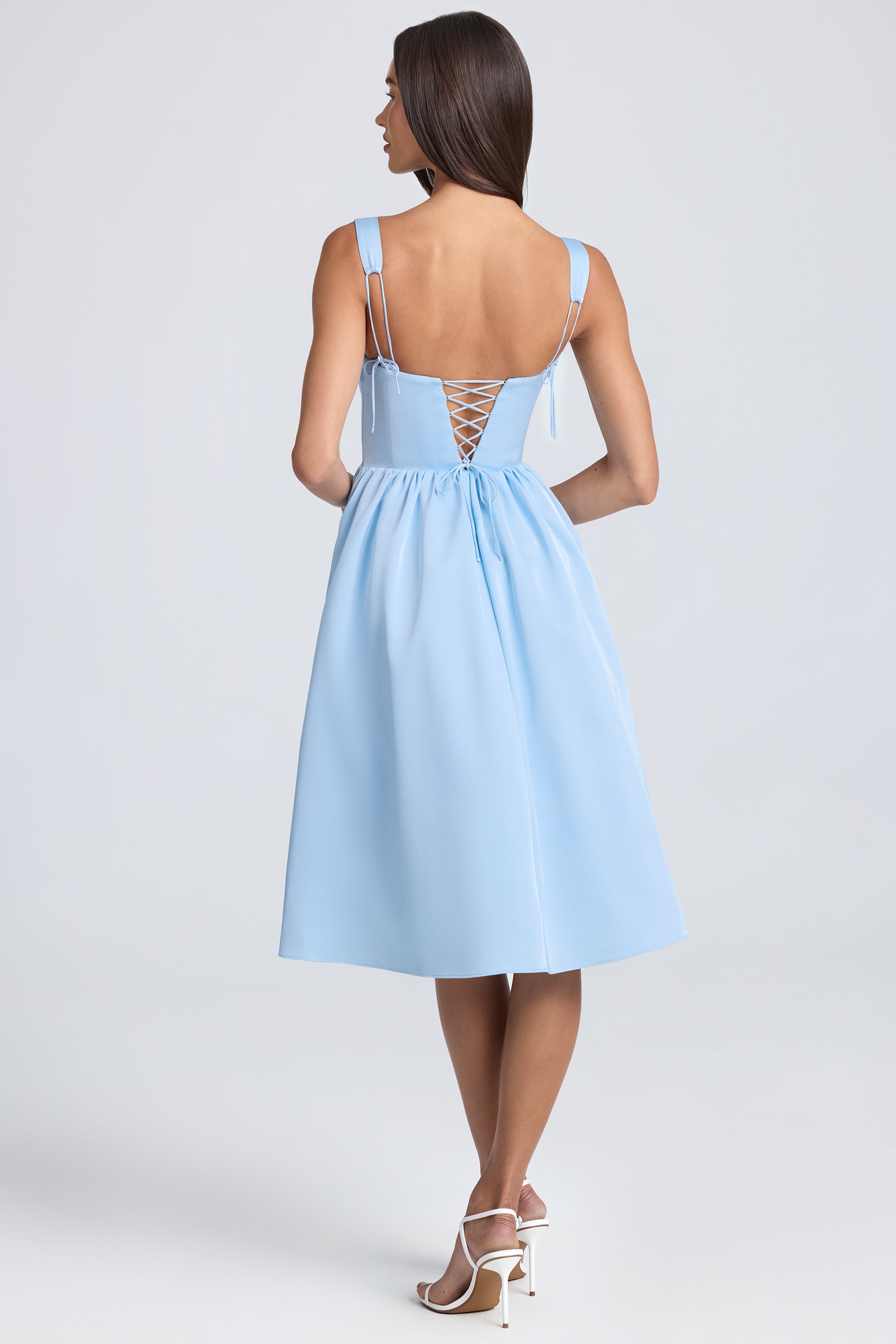 Draped Corset Midaxi Dress in Powder Blue