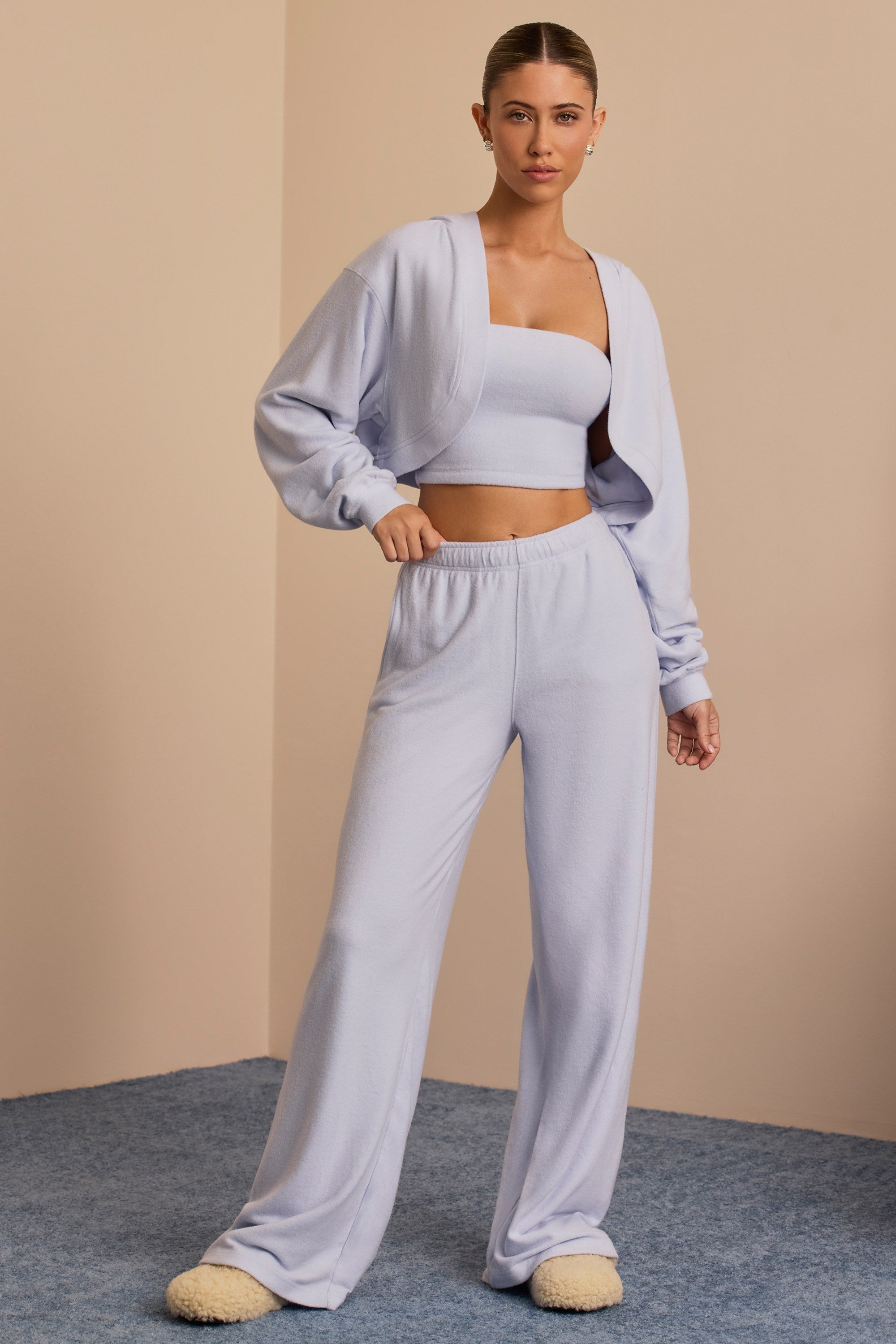 Tall Brushed Jersey Wide-Leg Joggers in Soft Blue