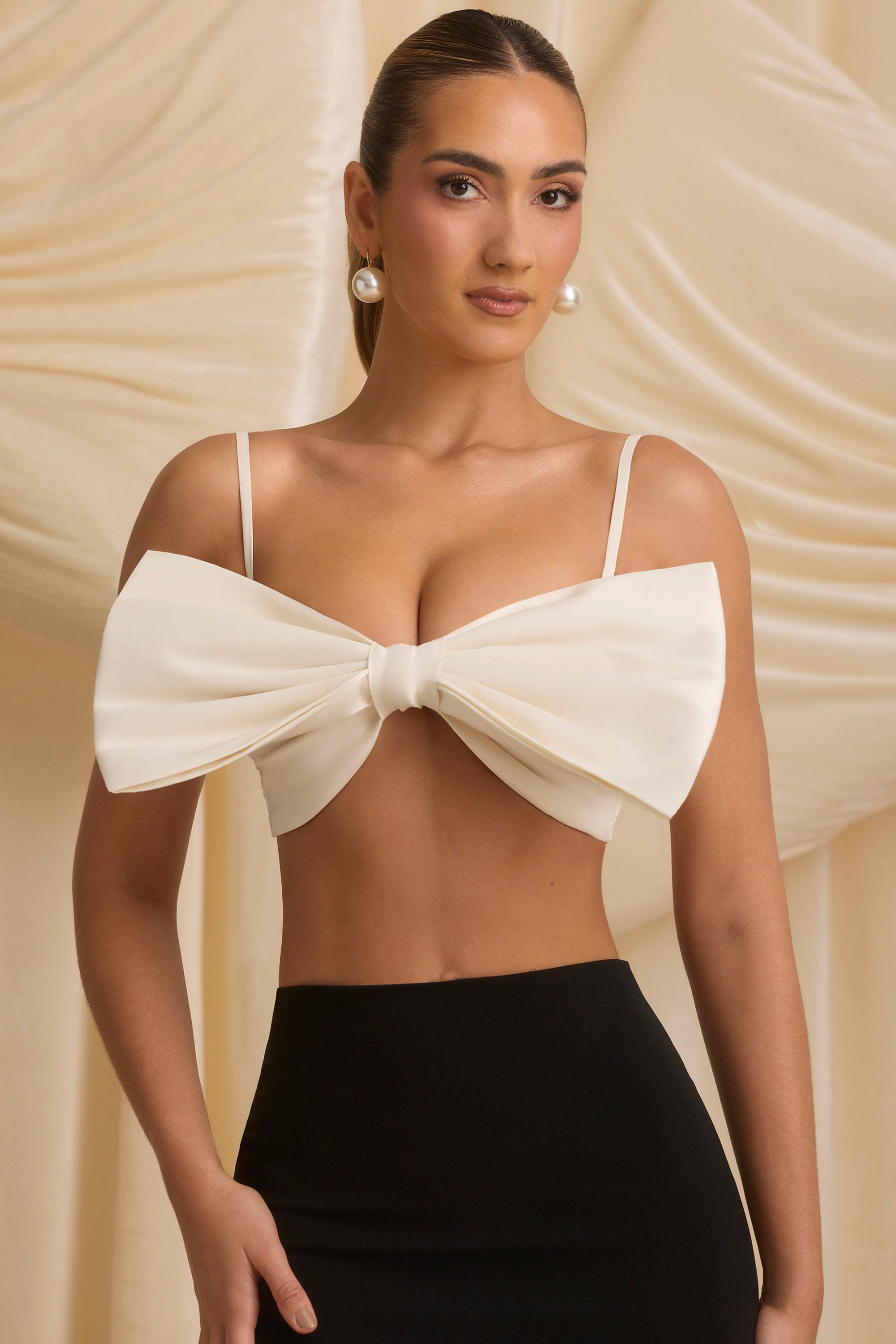 Strapless Bow Crop Top in Ivory