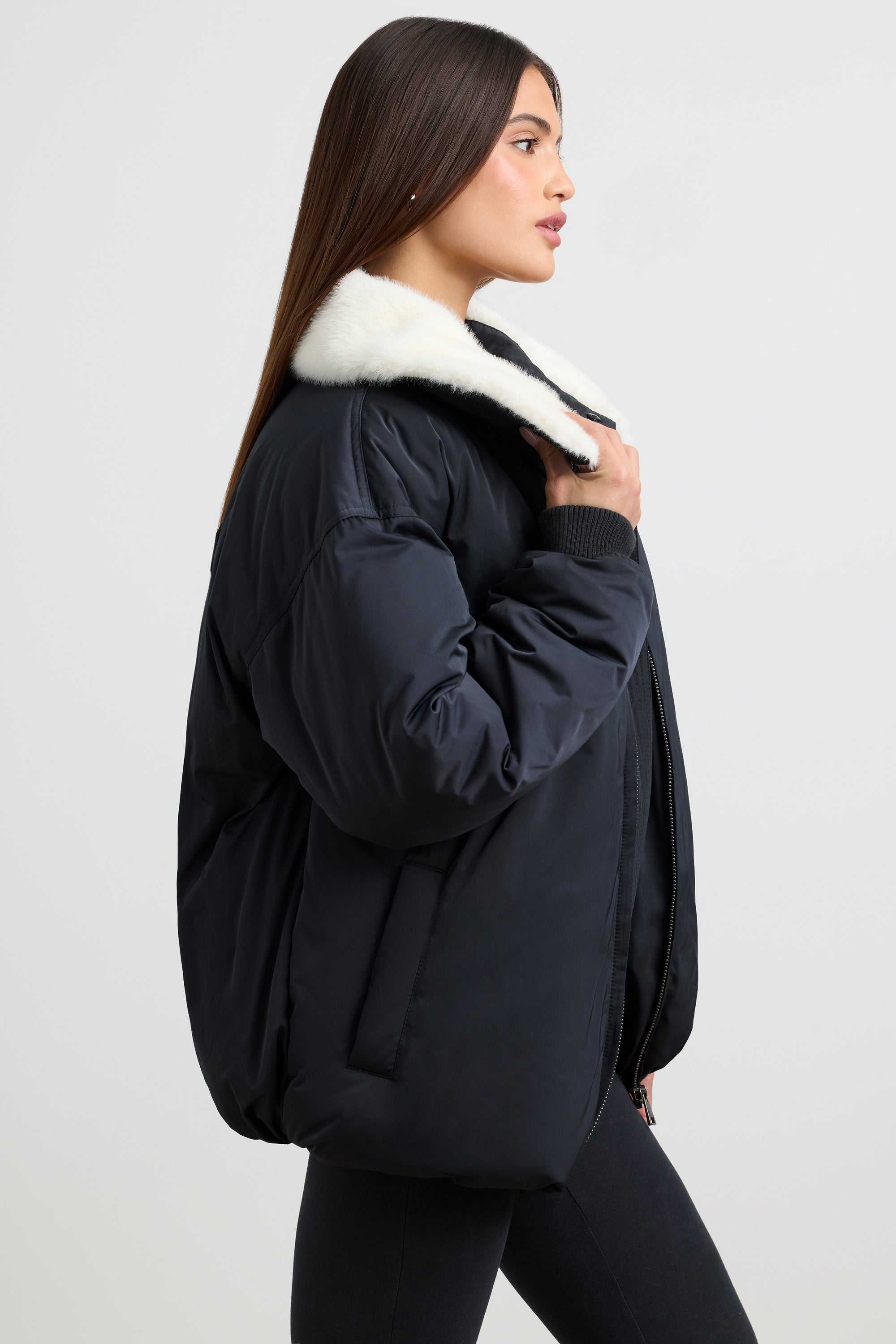 Oversized Bomber Jacket in Black