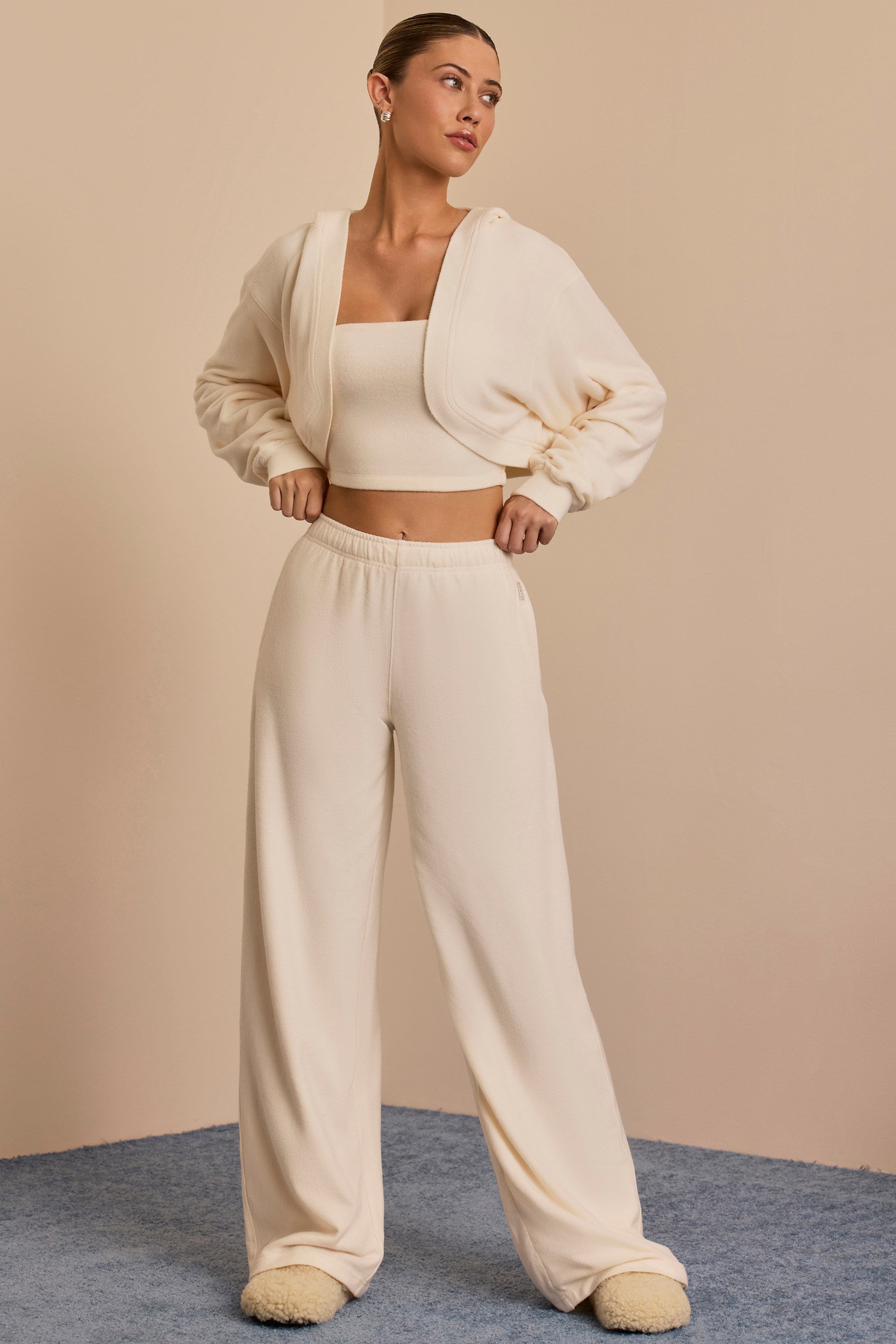 Brushed Jersey Wide-Leg Joggers in Ecru