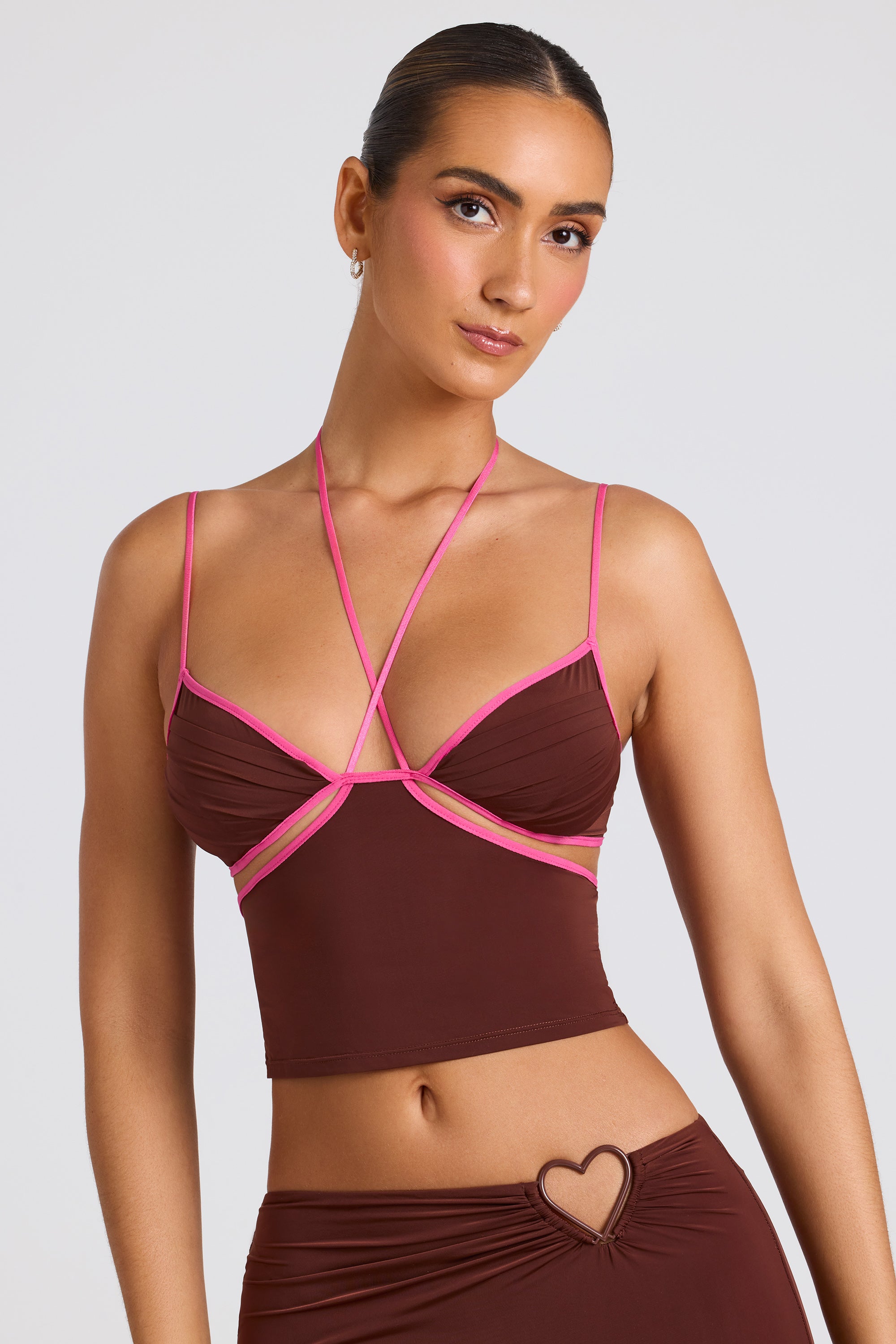 Contrast Binding Cami Top in Chocolate Brown