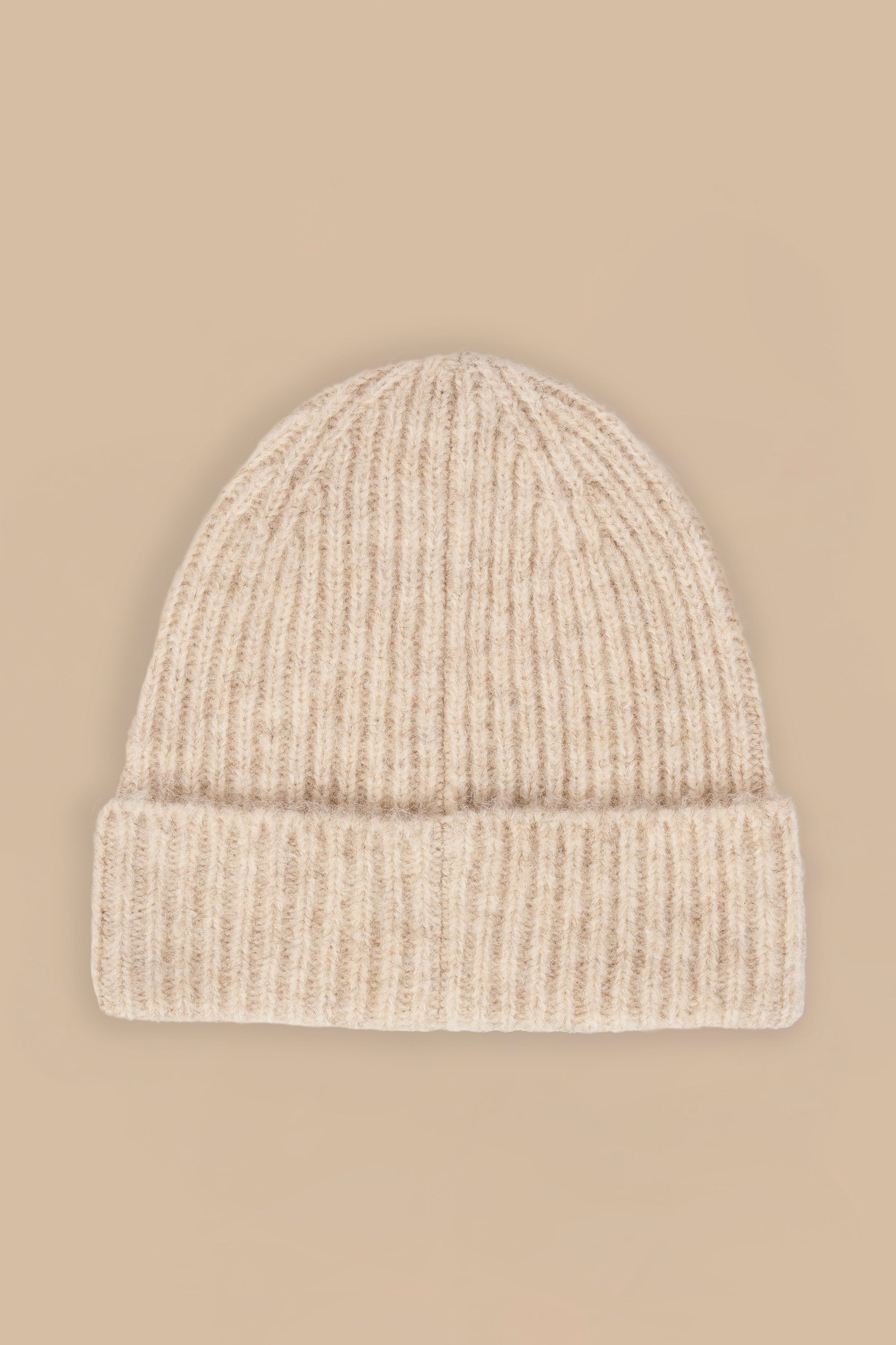 Knit Beanie Hat in Cream Marl