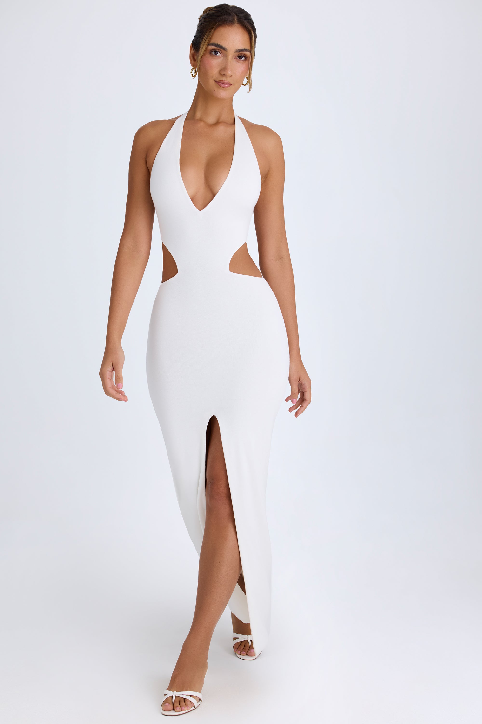 Cut-Out Halterneck Maxi Dress in White