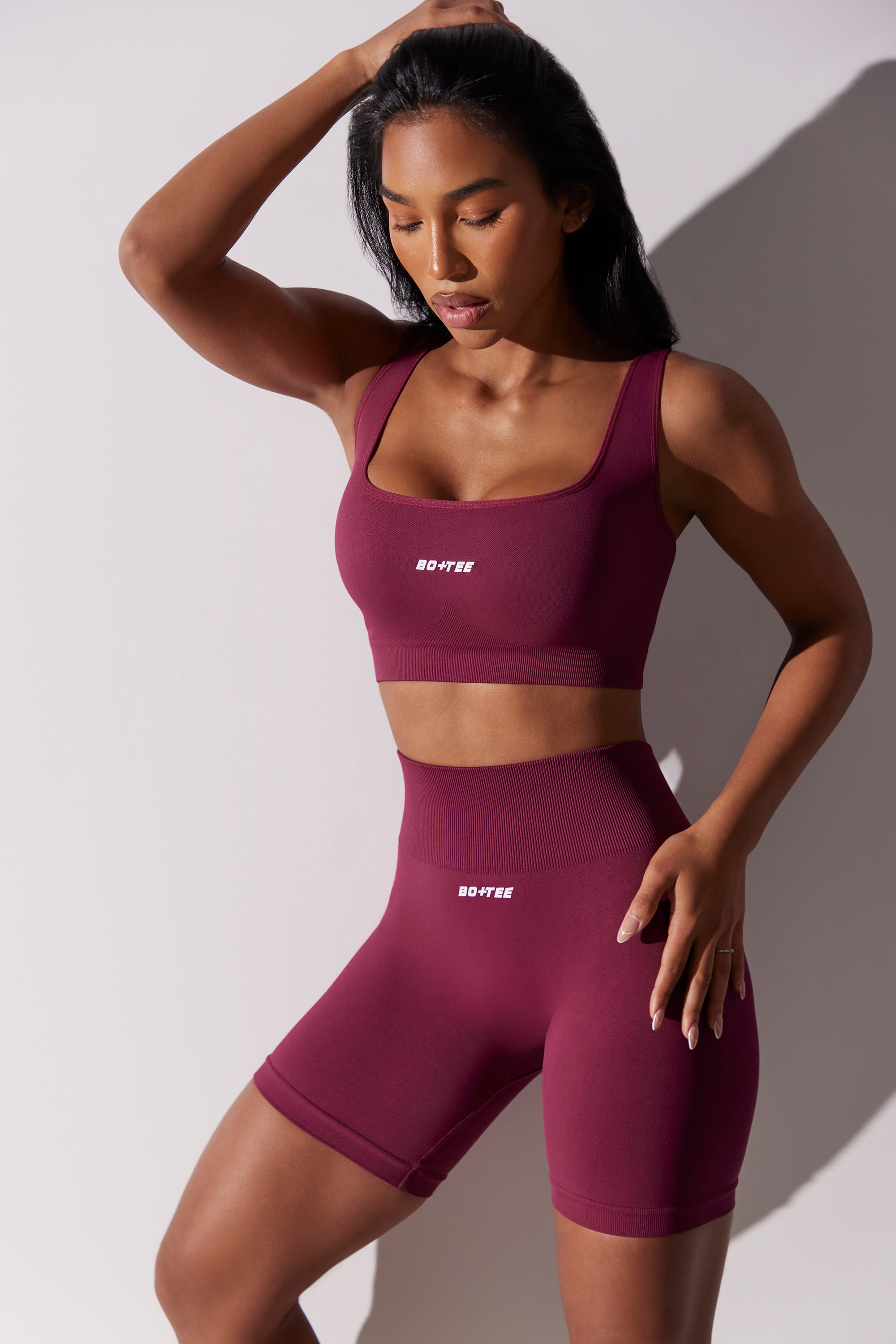 Open Back Square Neck Sports Bra in Plum