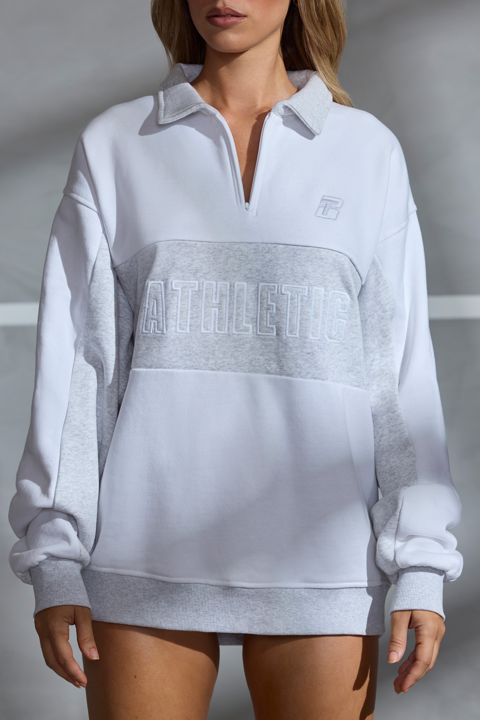 Oversized Half Zip Panel Sweatshirt in White