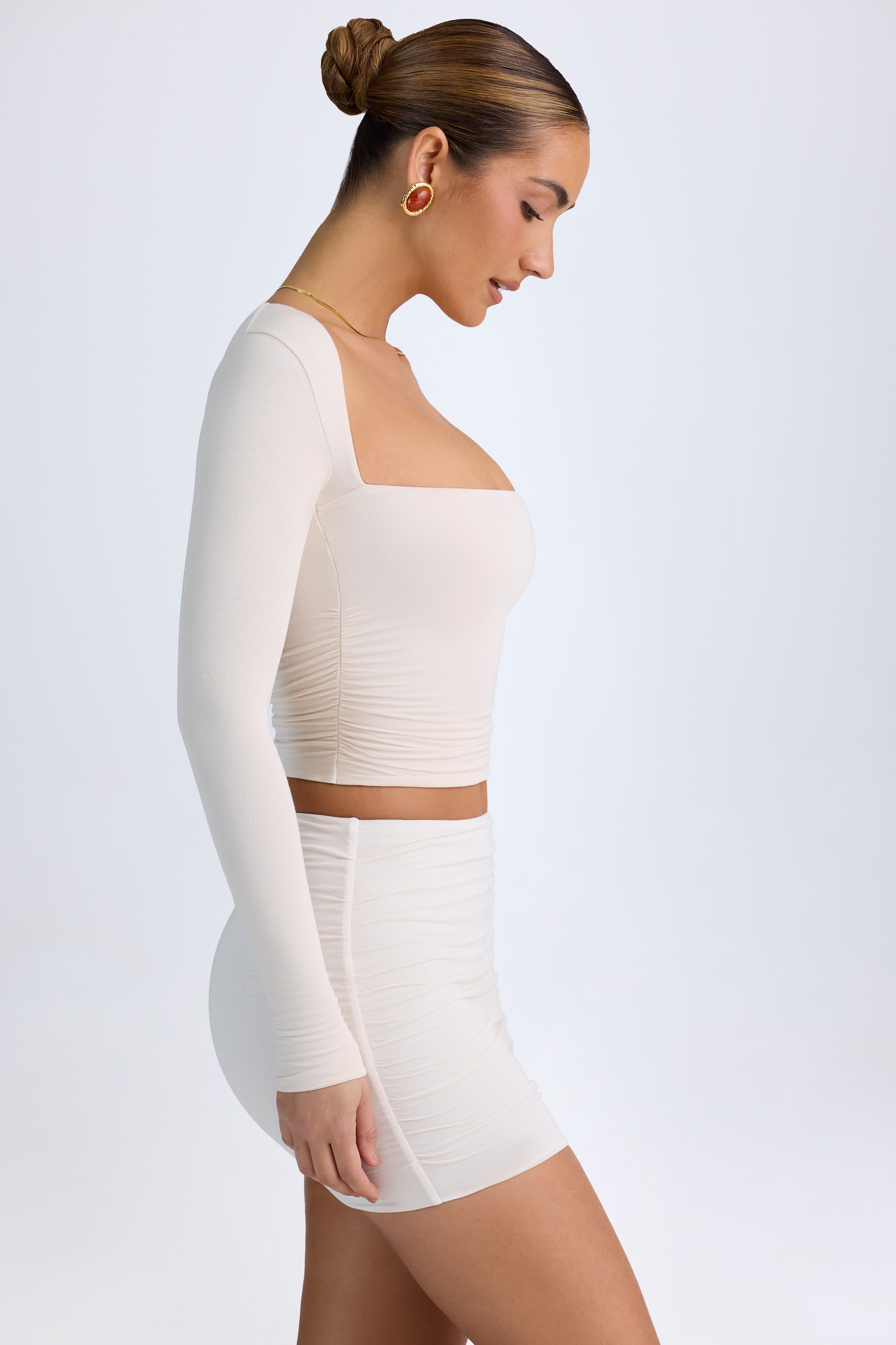 Modal Halterneck Ruched Top in Ivory