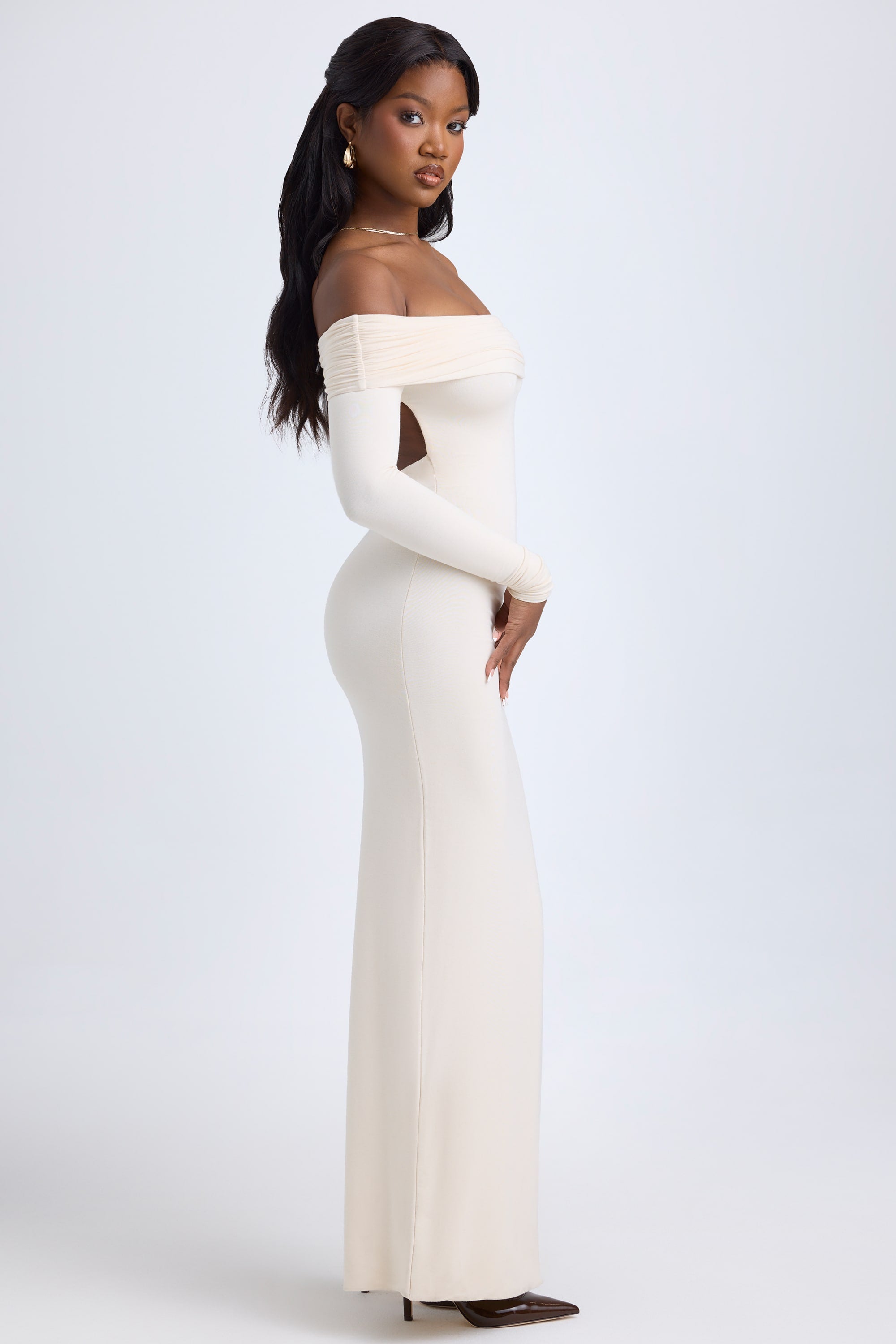 Modal Off-Shoulder Open-Back Maxi Dress in Ivory