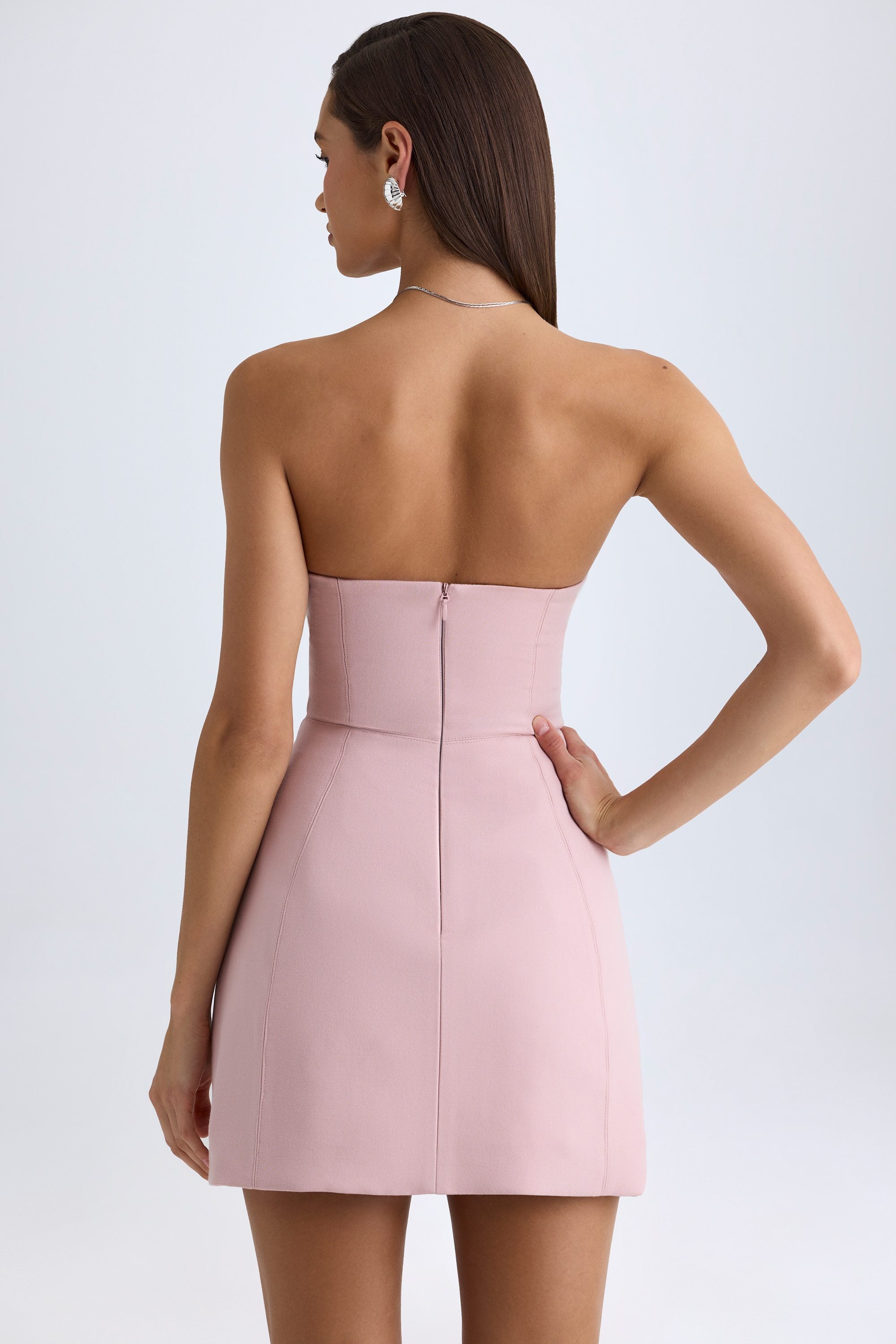 Strapless Structured Tulip Mini Dress in Pink Mauve