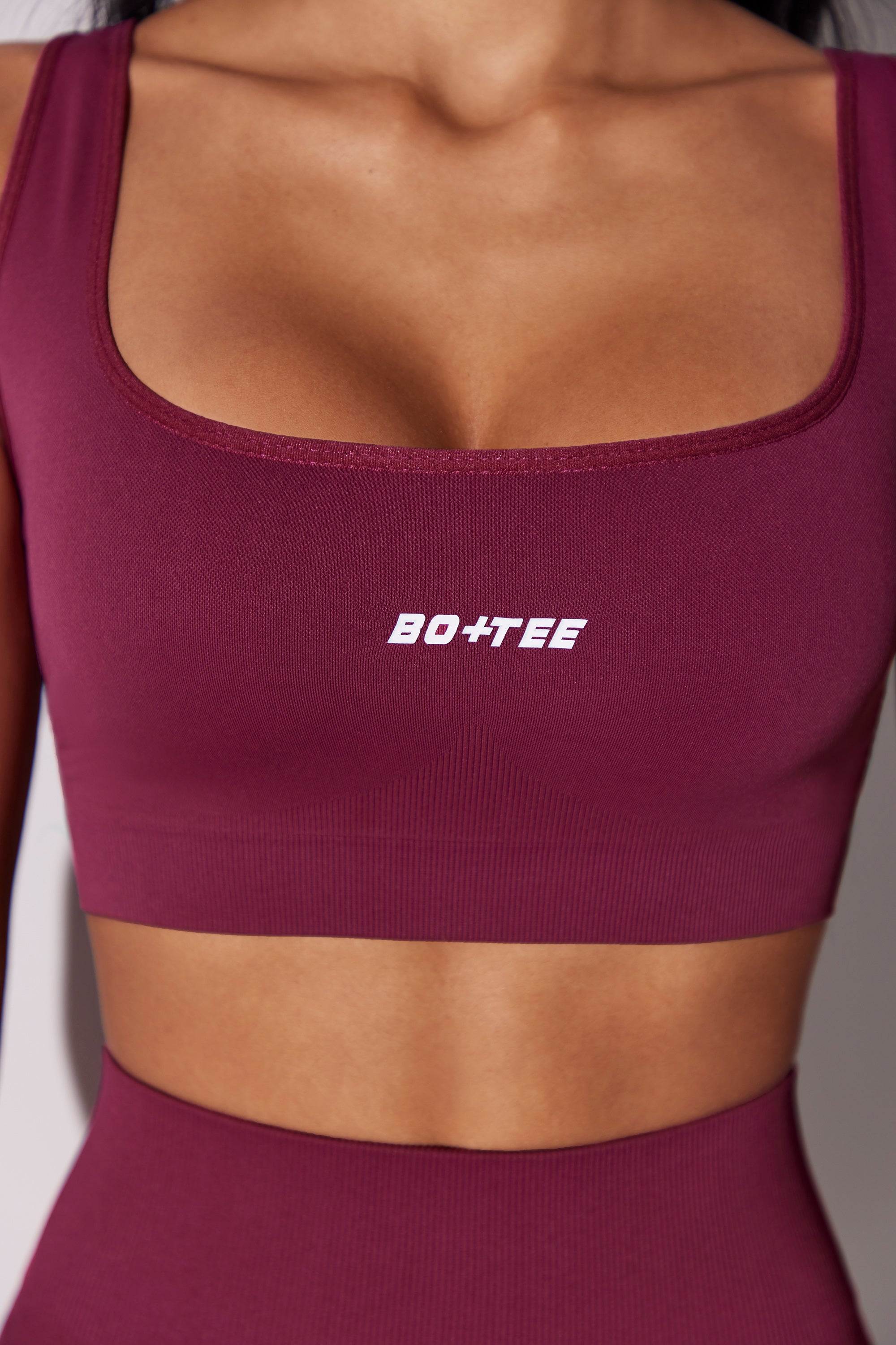 Open Back Square Neck Sports Bra in Plum