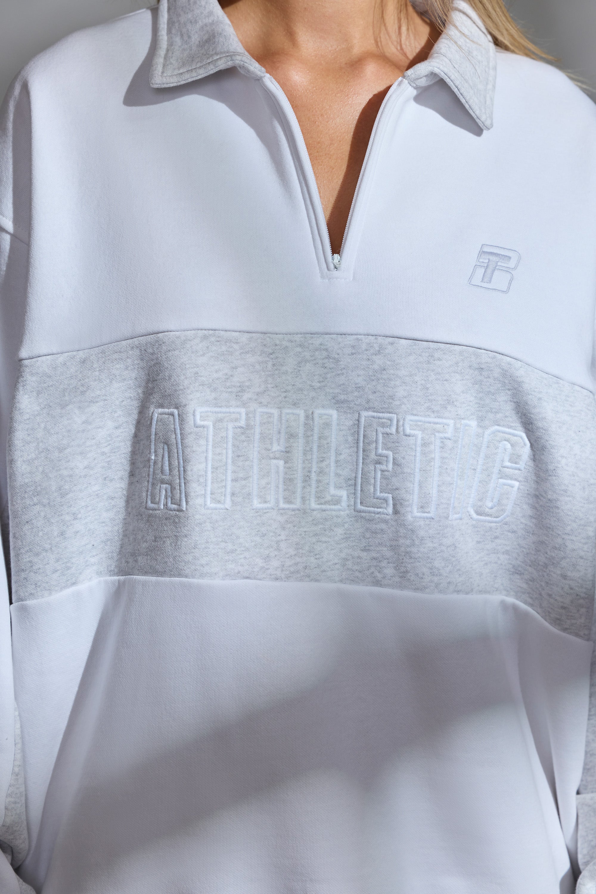 Oversized Half Zip Panel Sweatshirt in White