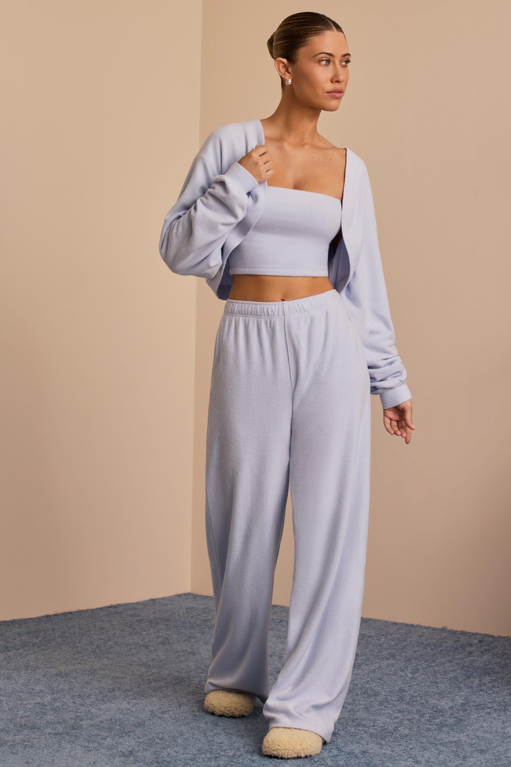 Petite Brushed Jersey Wide-Leg Joggers in Soft Blue