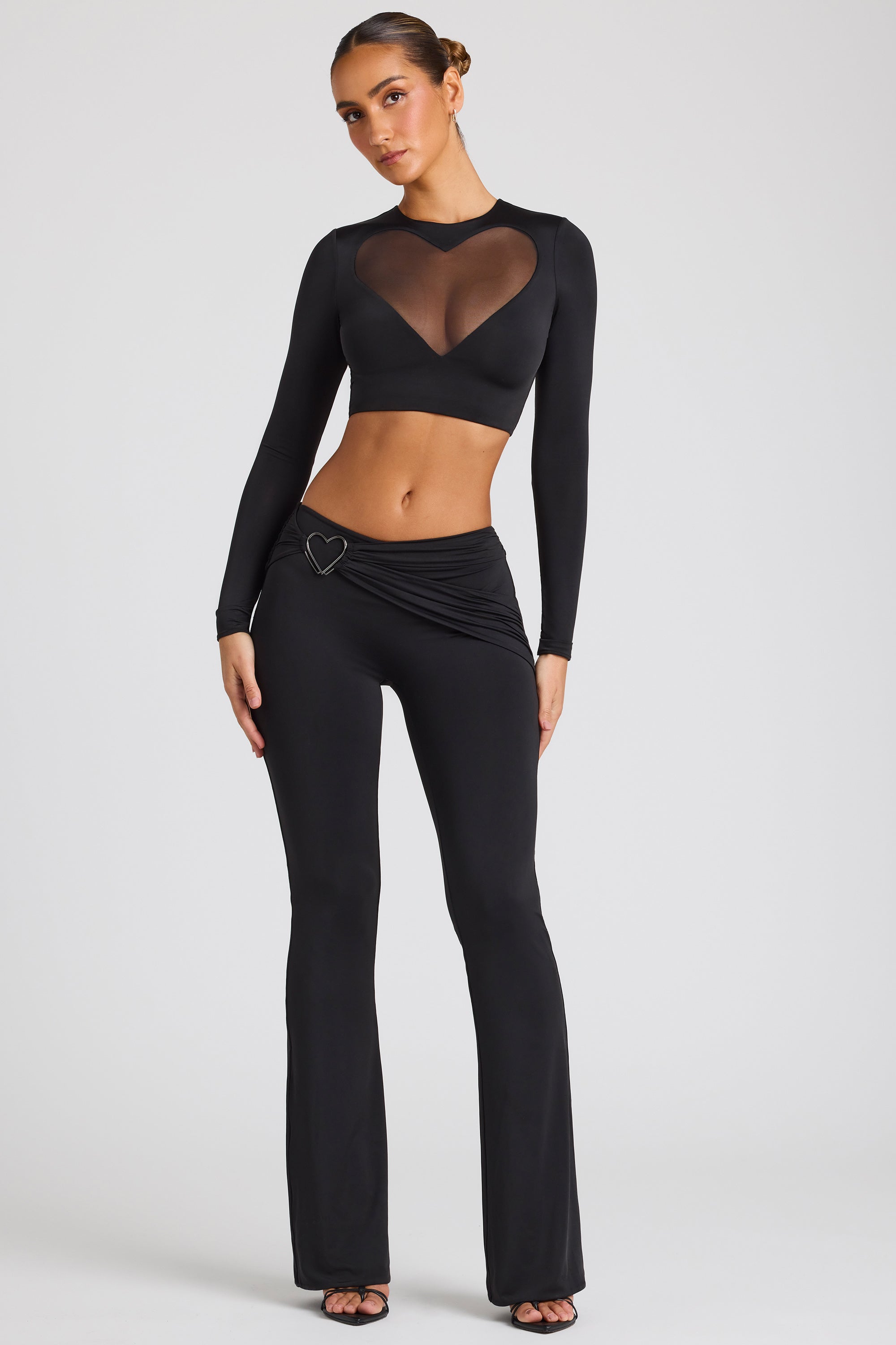 Tall Draped Detail Straight Leg Trousers in Black