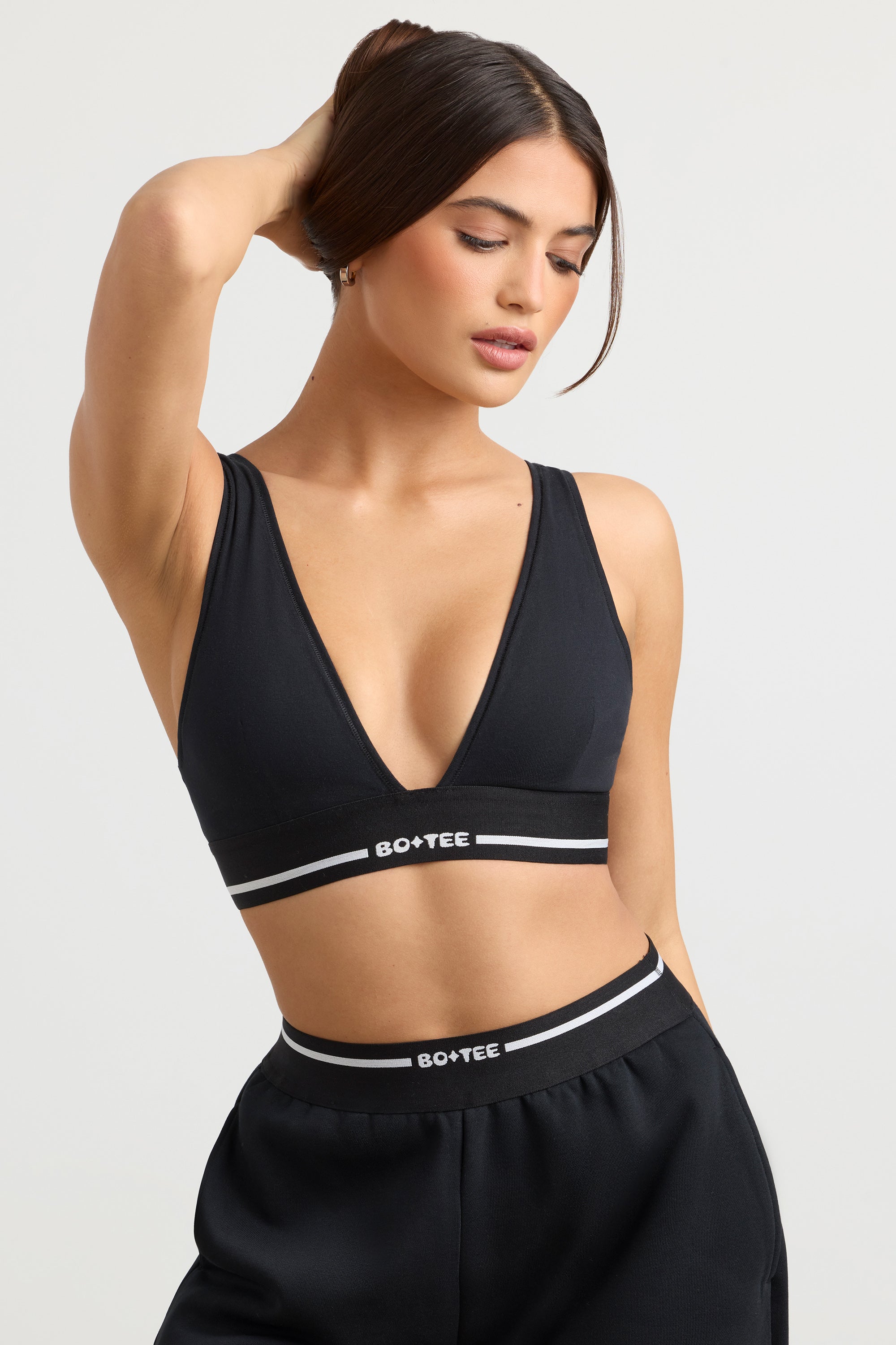 Plunge-Neck Crop Top in Black