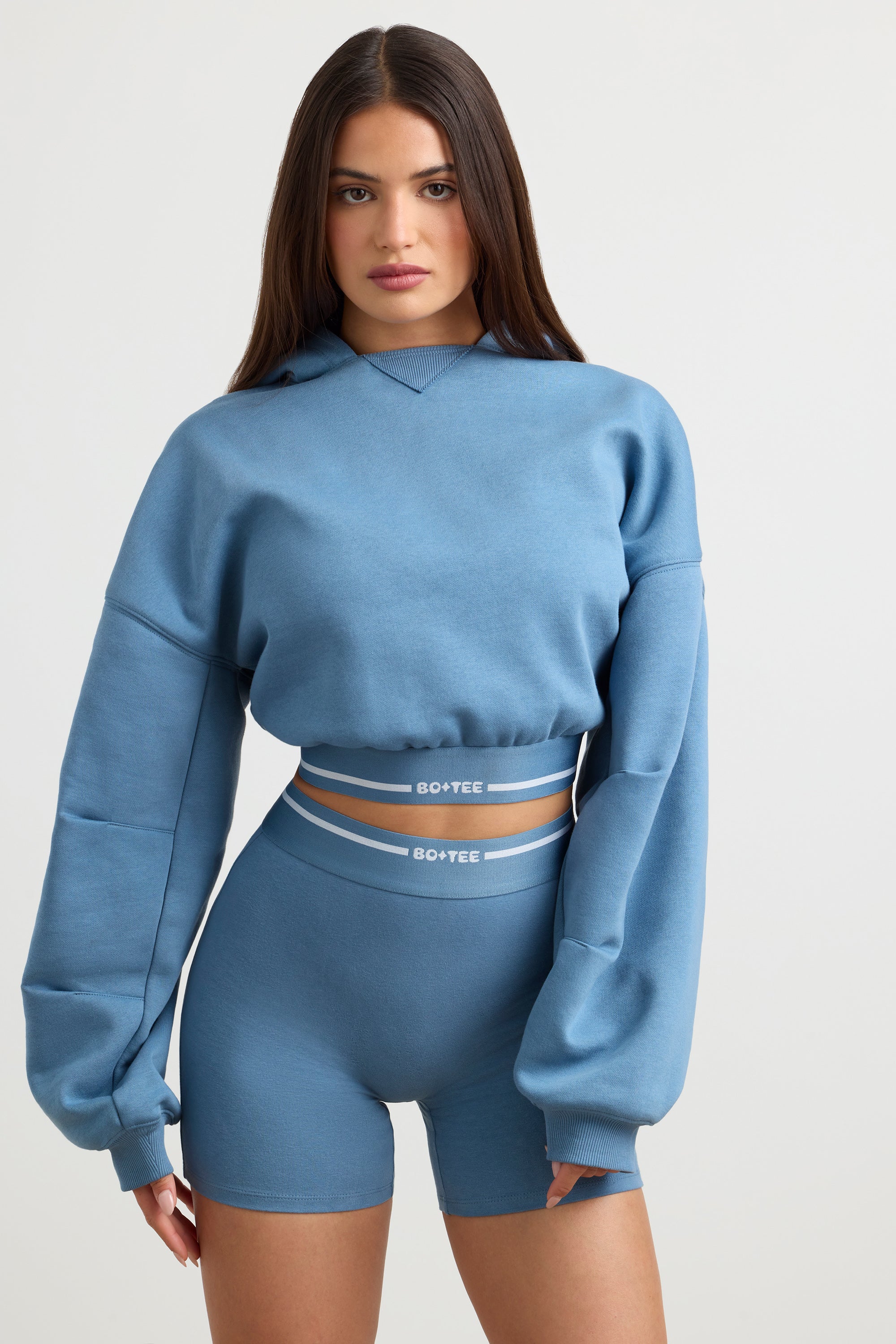 Cropped Hoodie in Steel Blue