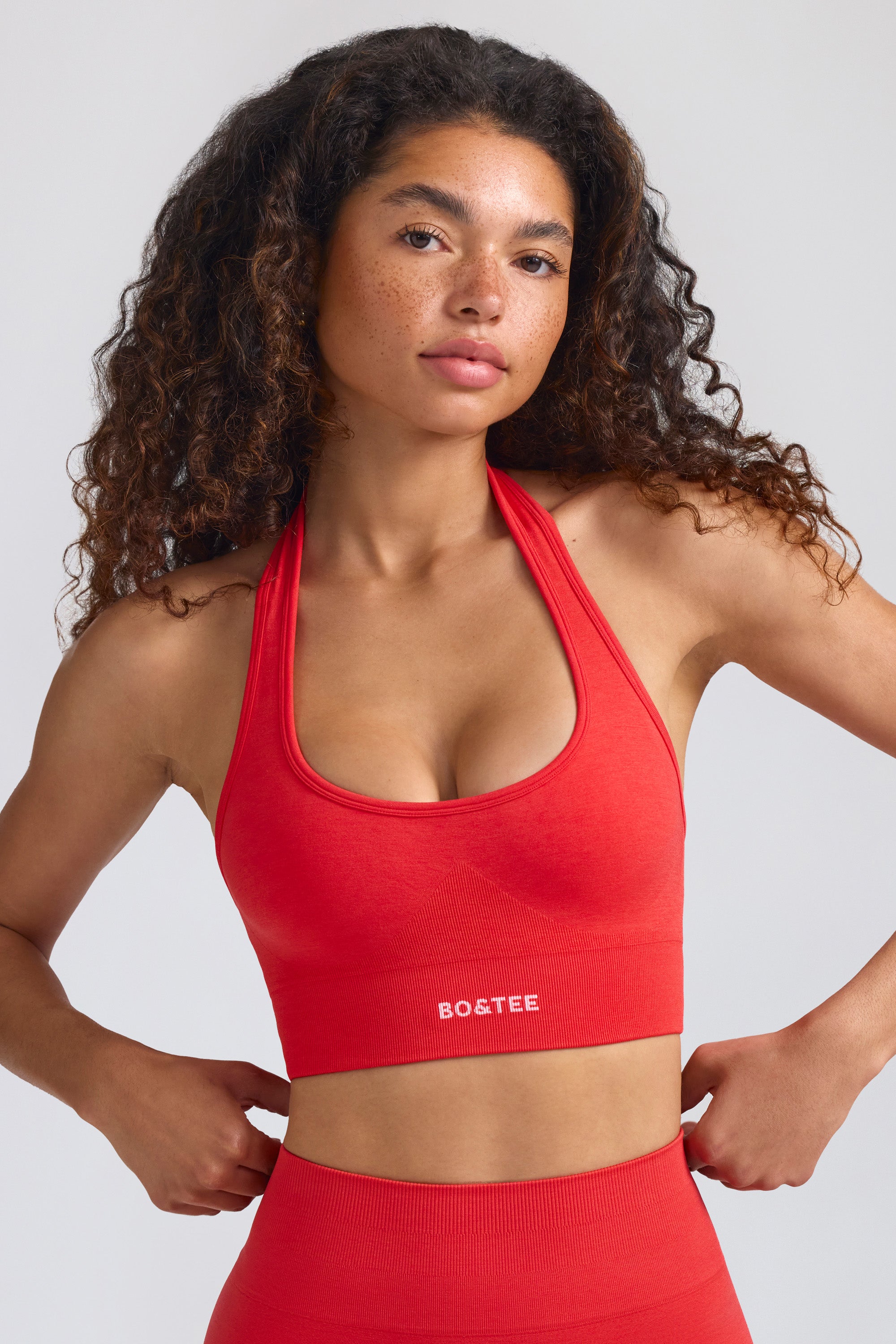 Define Luxe Halterneck Sports Bra in Poppy Red