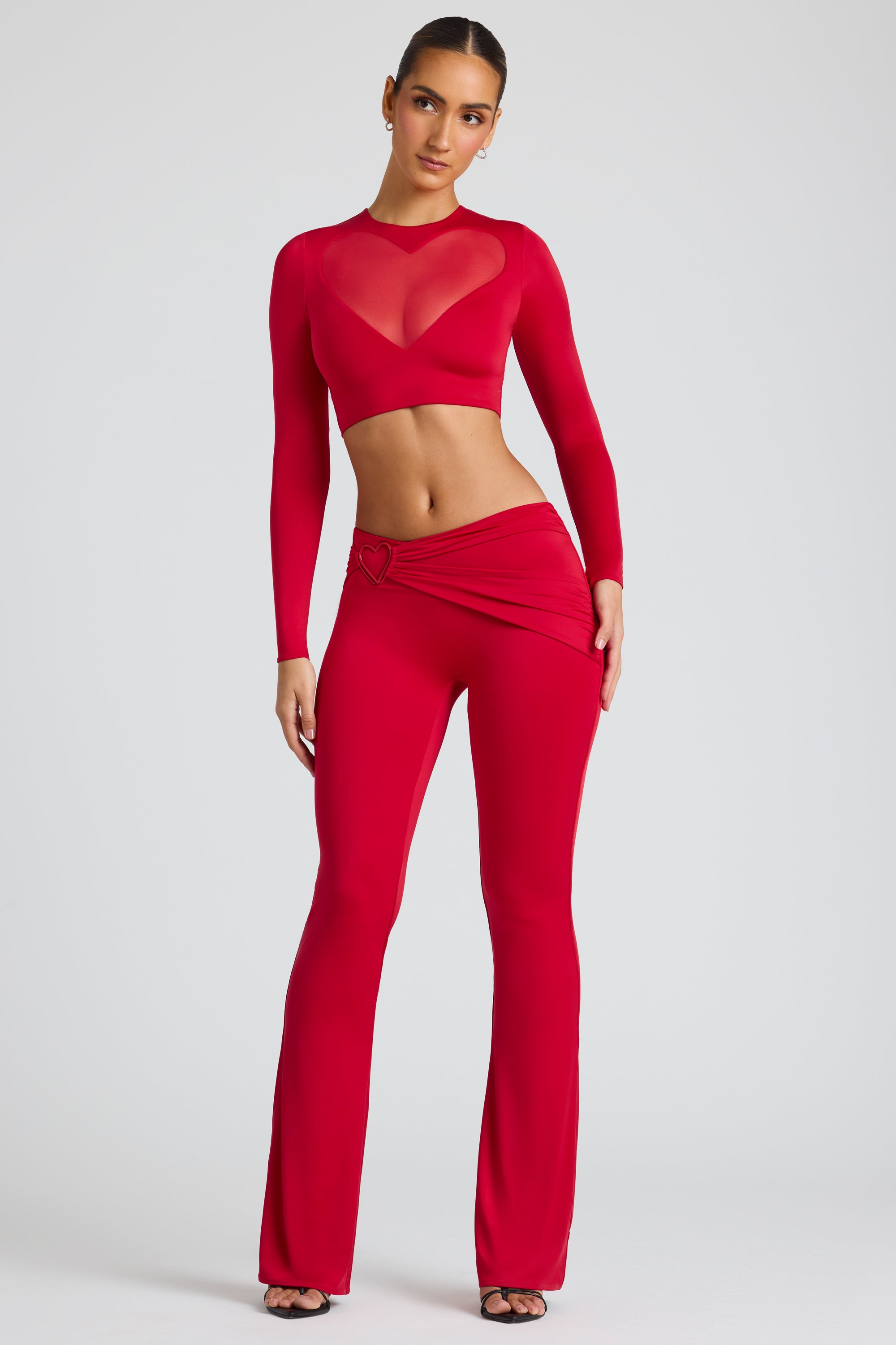 Tall Draped Detail Straight Leg Trousers in Fire Red