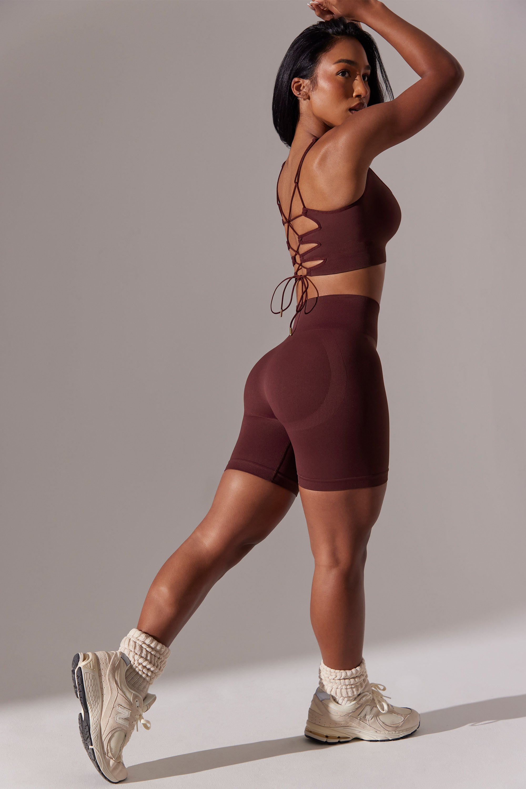 High Waist Super Sculpt Biker Shorts in Burgundy