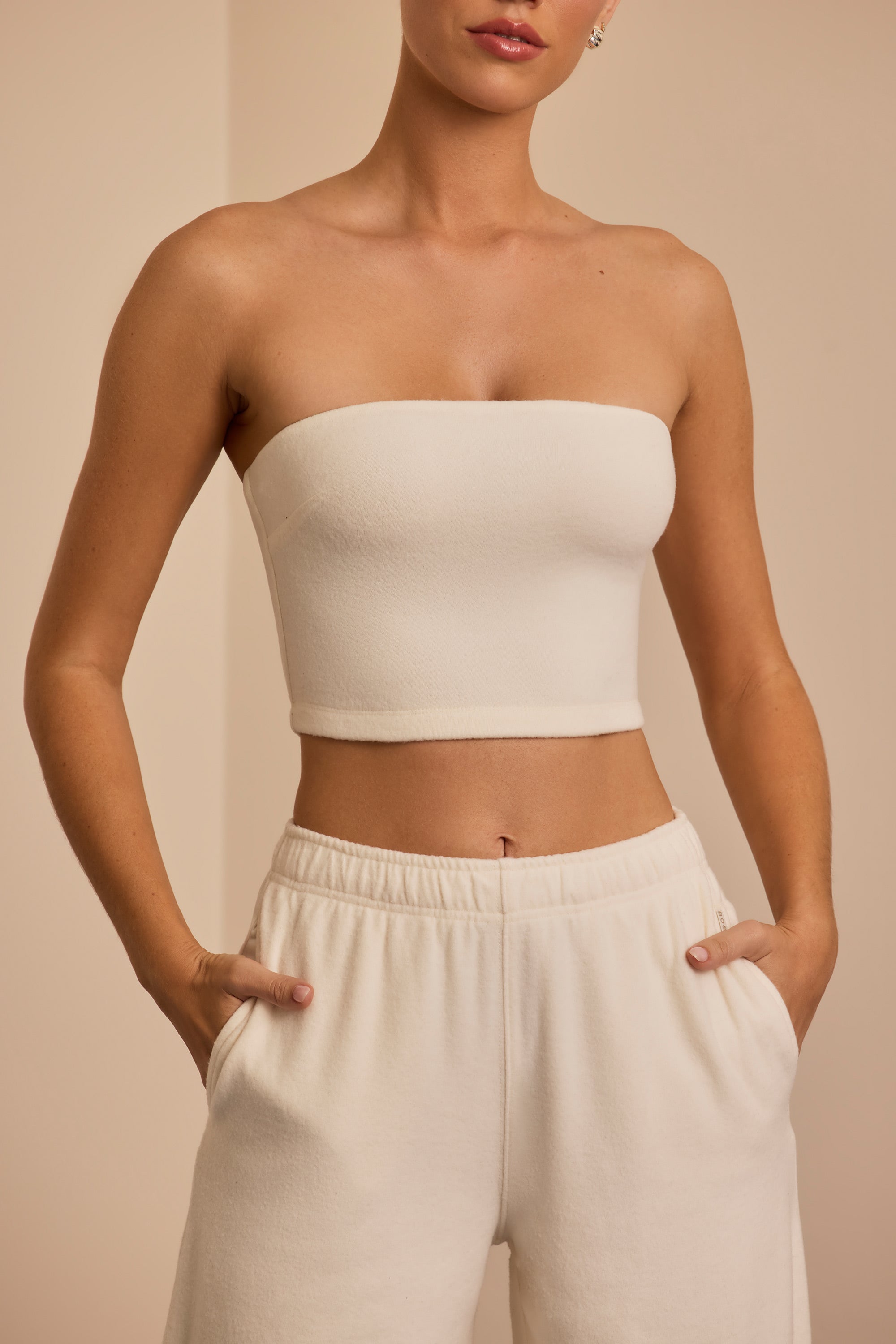 Brushed Jersey Bandeau Top in Ecru