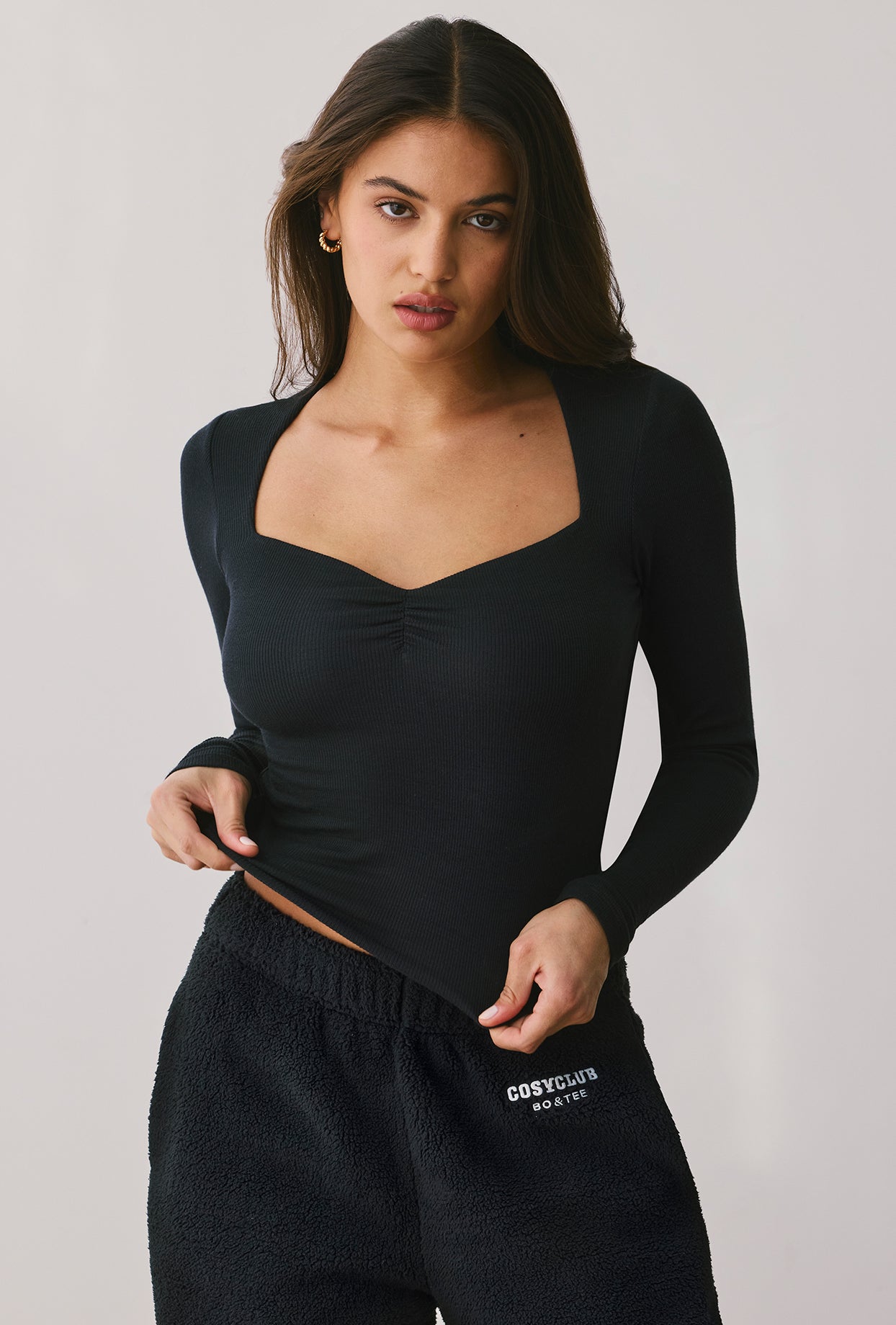 Modal Rib Long Sleeve Crop Top in Onyx