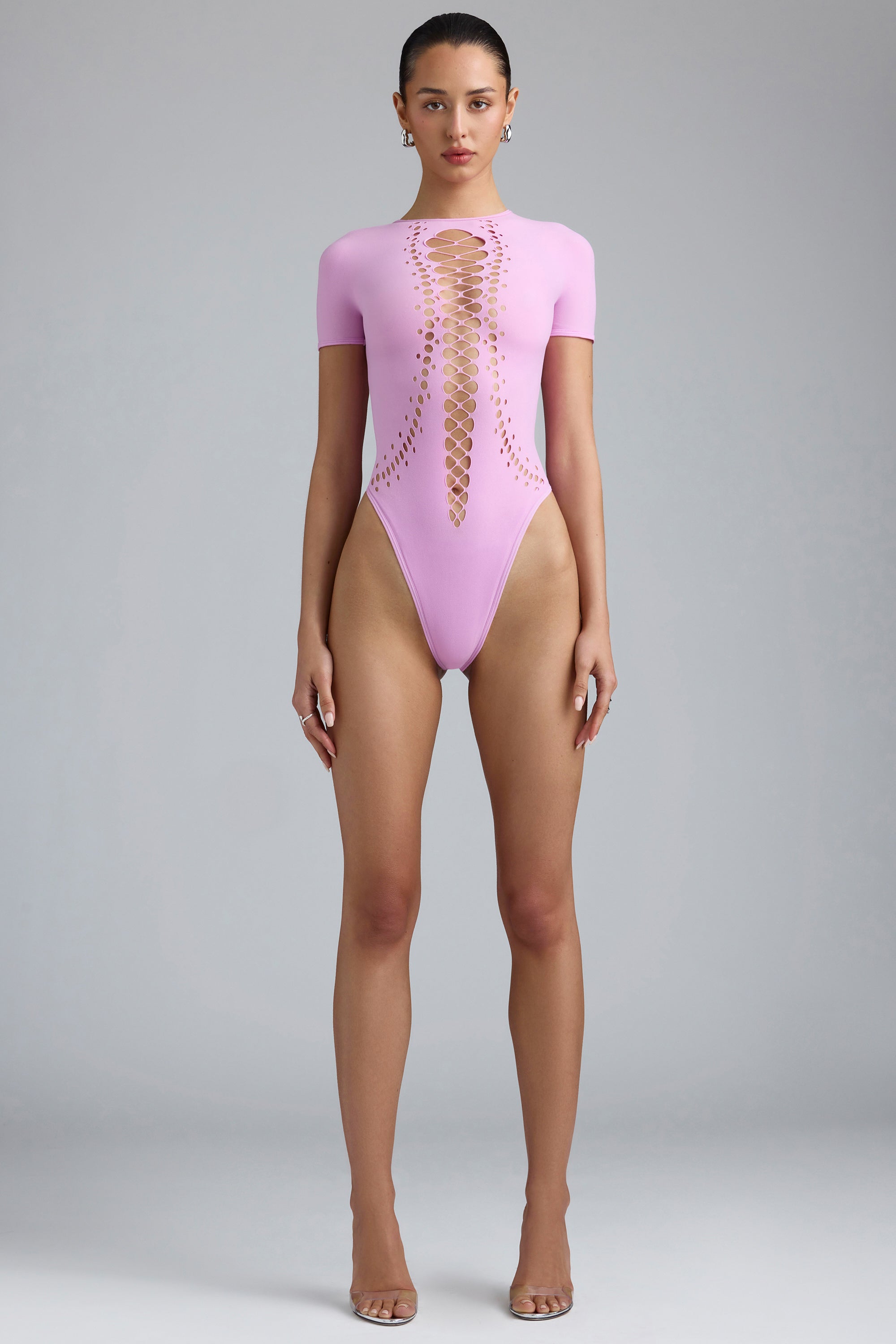 Lace-Up Bodysuit in Violet Pink