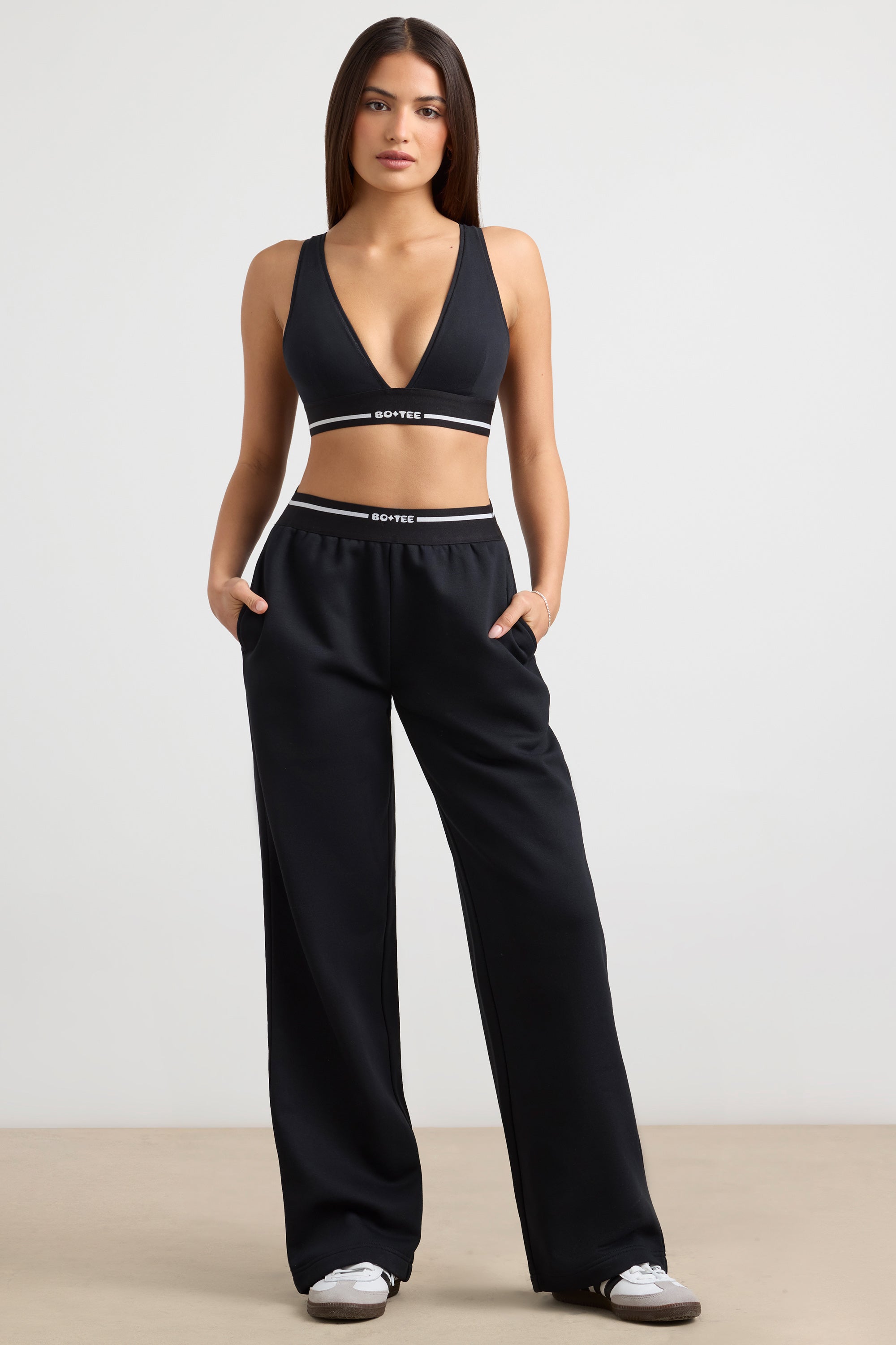 Plunge-Neck Crop Top in Black