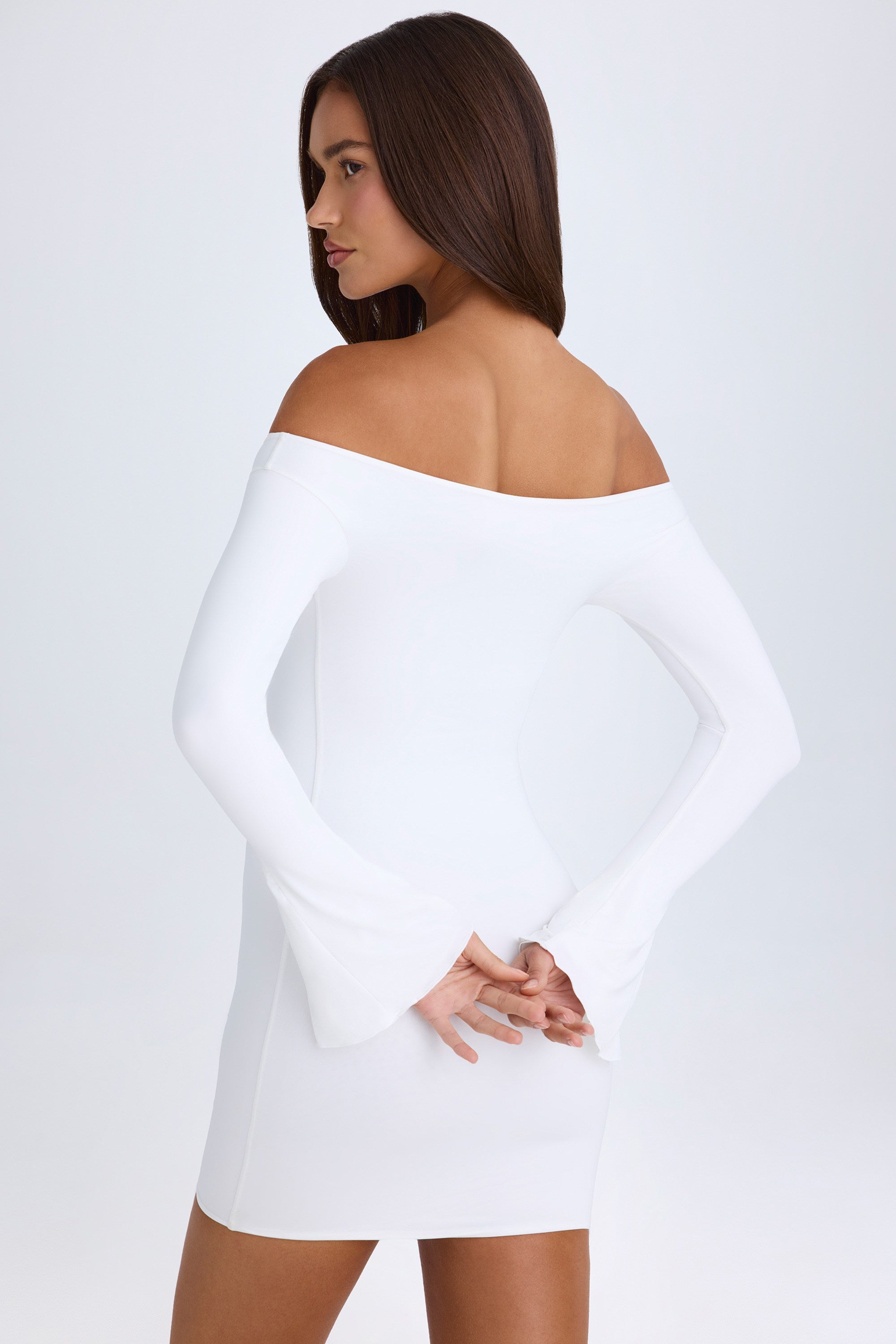 Off-Shoulder Cut-Out Mini Dress in White