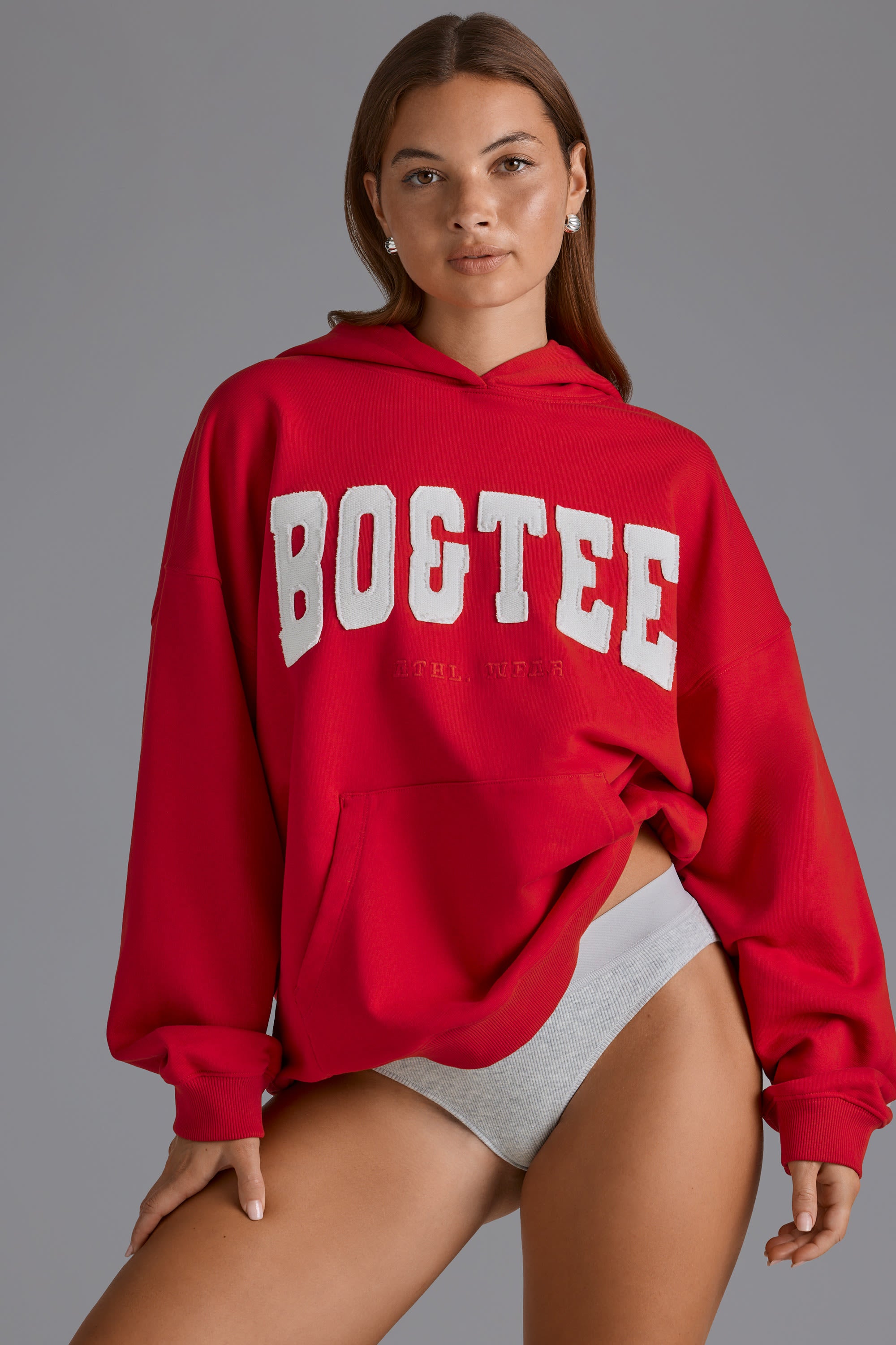 Appliqué Oversized Hoodie in Cherry Red