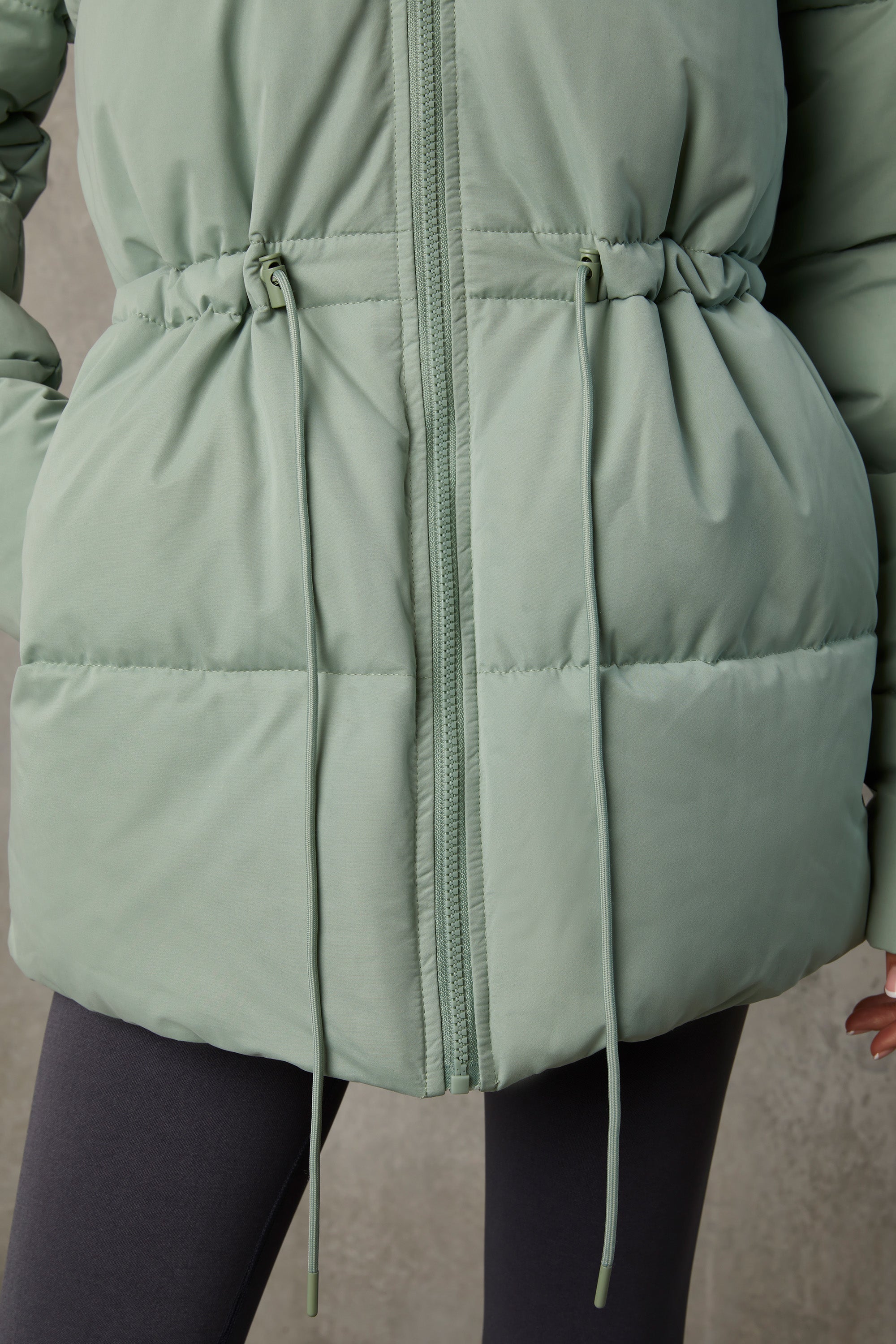 Mid Length Hooded Puffer Coat in Iceberg Green